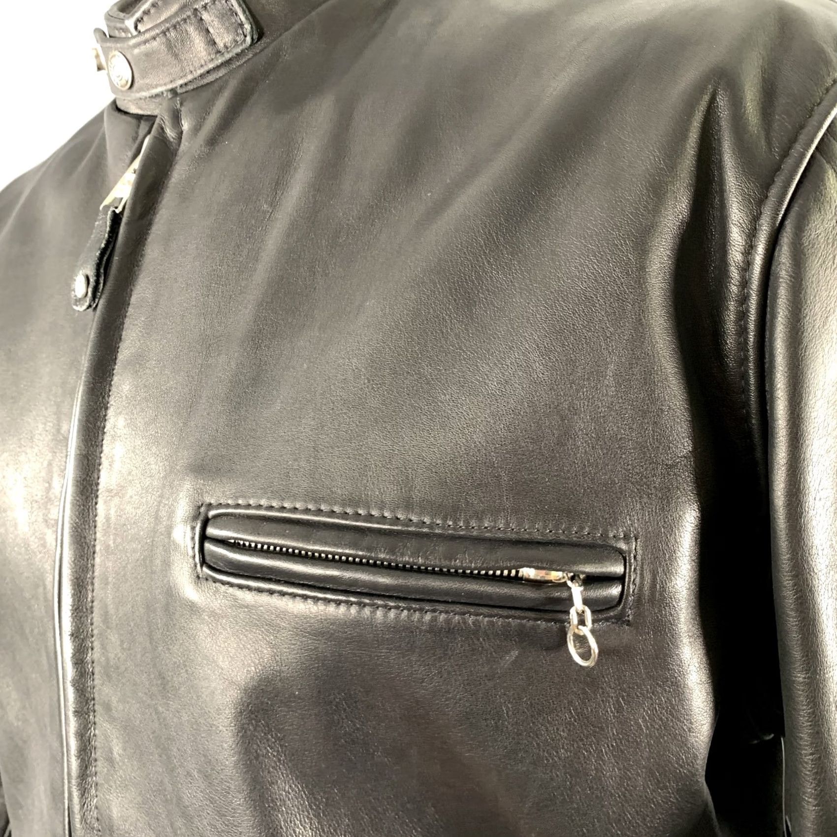 Schott SCHOTT Black Leather Moto Racer Jacket 46 Men Leather Jacket Vintage? MH Size US S / EU 44-46 / 1 - 5 Thumbnail