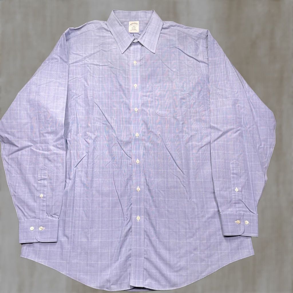 Brooks Brothers Brooks Brothers Shirt Mens XL 17.5 36/37 Blue Check Regent Non Iron Long Sleeve Size US XL / EU 56 / 4 - 1 Thumbnail