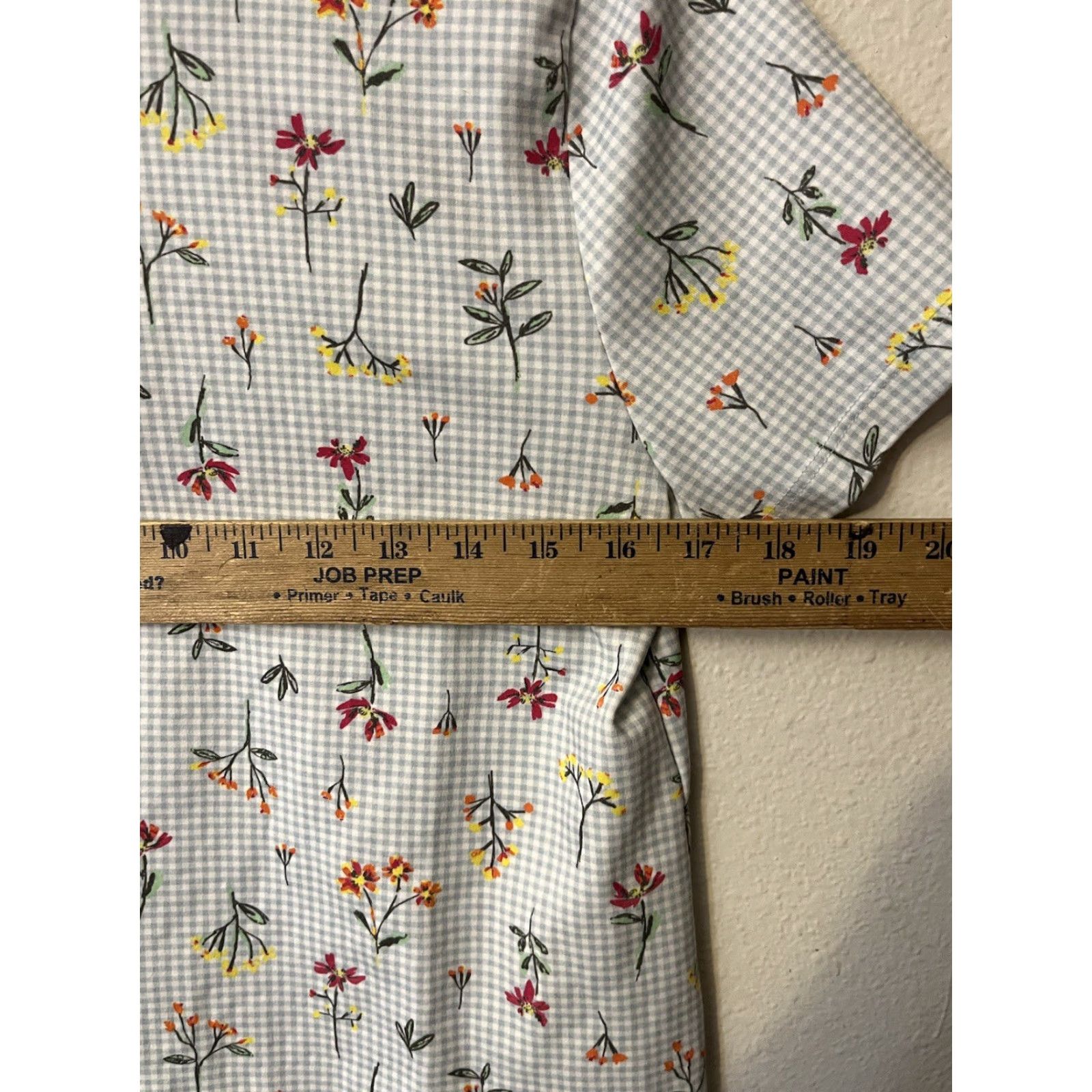 Lands' End Lands' End Polo Shirt Womens Medium Blue Floral Gingham Short Sleeve Cotton Spandex Button Size M / US 6-8 / IT 42-44 - 5 Thumbnail