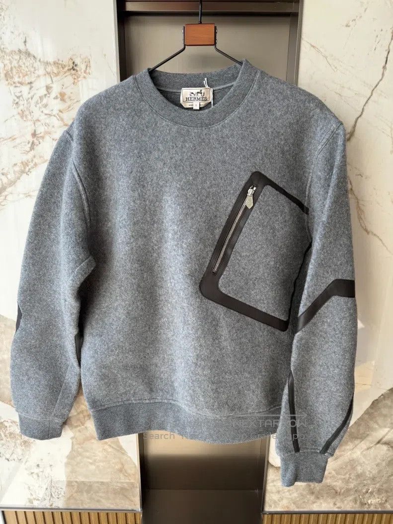 Hermes Hermes Gray men's lambswool pocket sweatshirt Size US S / EU 44-46 / 1 - 1 Thumbnail