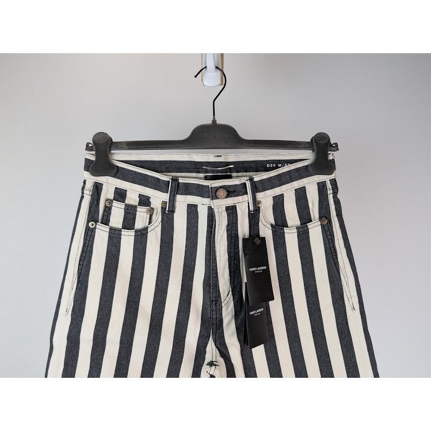 Saint Laurent Paris o1rshd1 Fold Bespoke Stripe Straight Denim Jeans Black/White Size US 30 / EU 46 - 3 Thumbnail