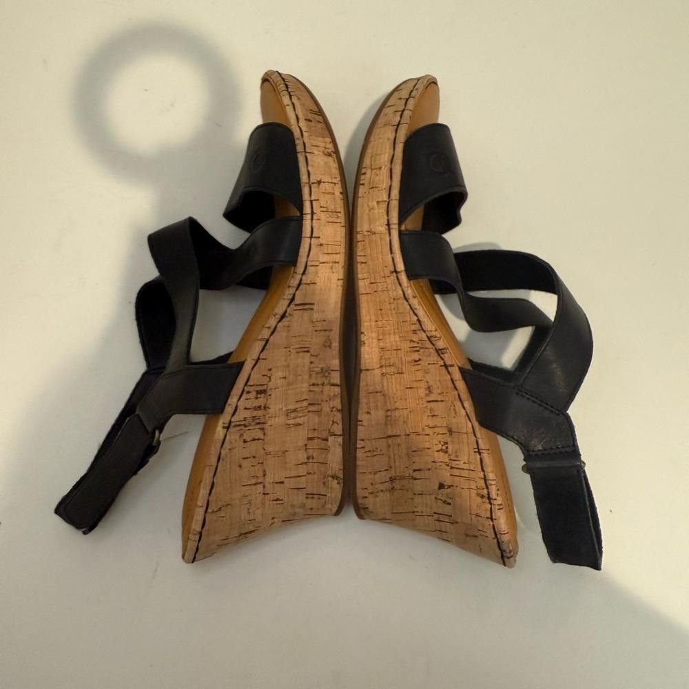 Born BORN Hyuro Cork Wedge Sandals Black Leather Size 11 Size US 11 / IT 41 - 5 Thumbnail