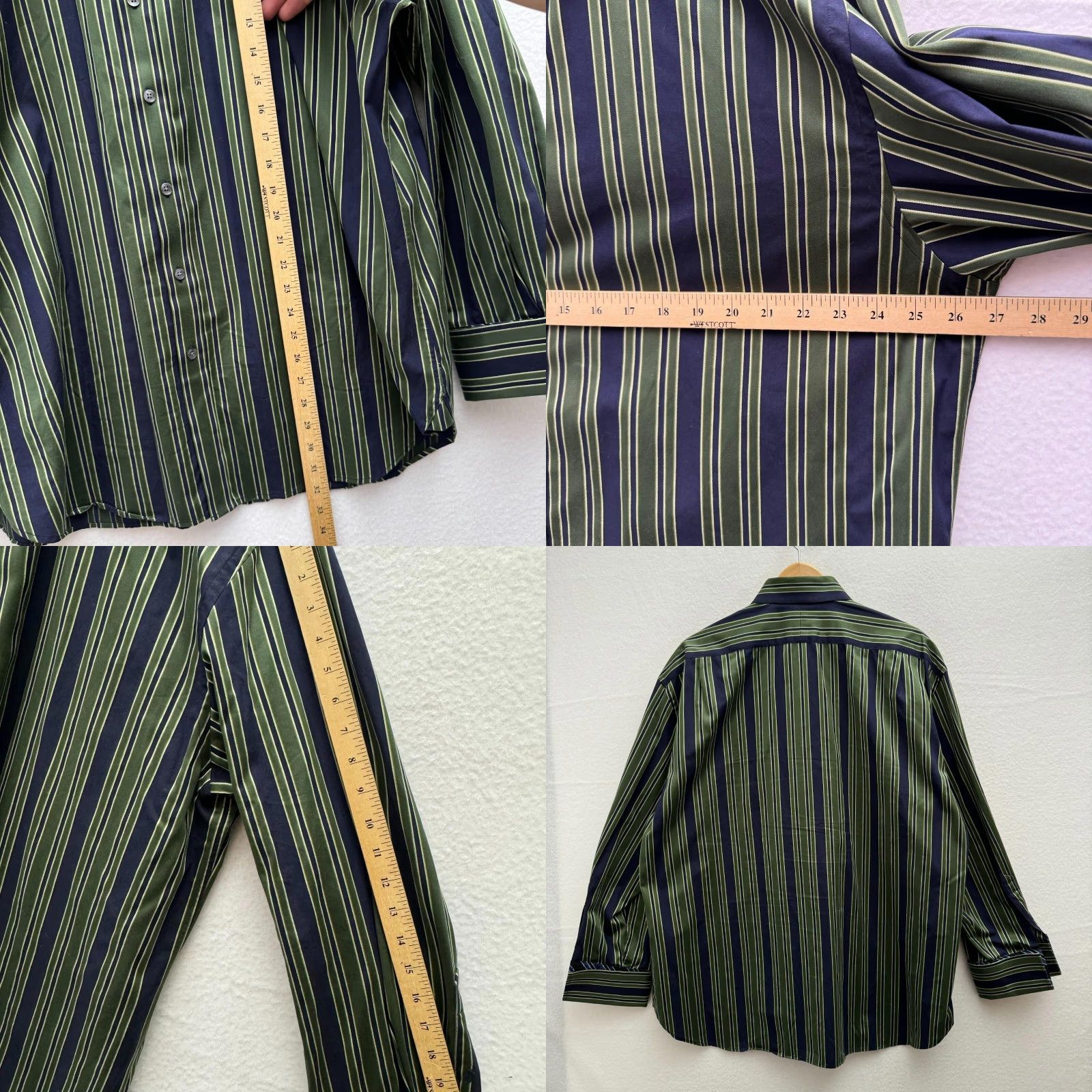 Ted Baker Ted Baker Dress Shirt Men XXL Blue Striped Cotton Endurance 18 46 Green Sleeve Long Shirt Size 48R - 8 Thumbnail