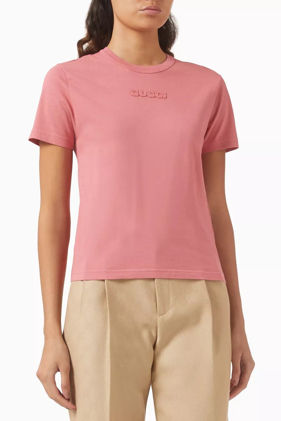 Gucci oc11z0126 Embroidered Cotton Jersey T-Shirt In Pink Size XXS / US 00 / IT 34 - 1 Thumbnail
