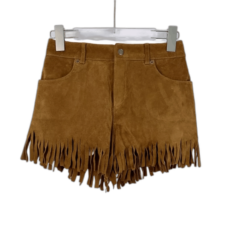 Saint Laurent Paris Saint Laurent Brown Fringed Leather Shorts-2507 Size 36" / US 14 / IT 50 - 1 Thumbnail