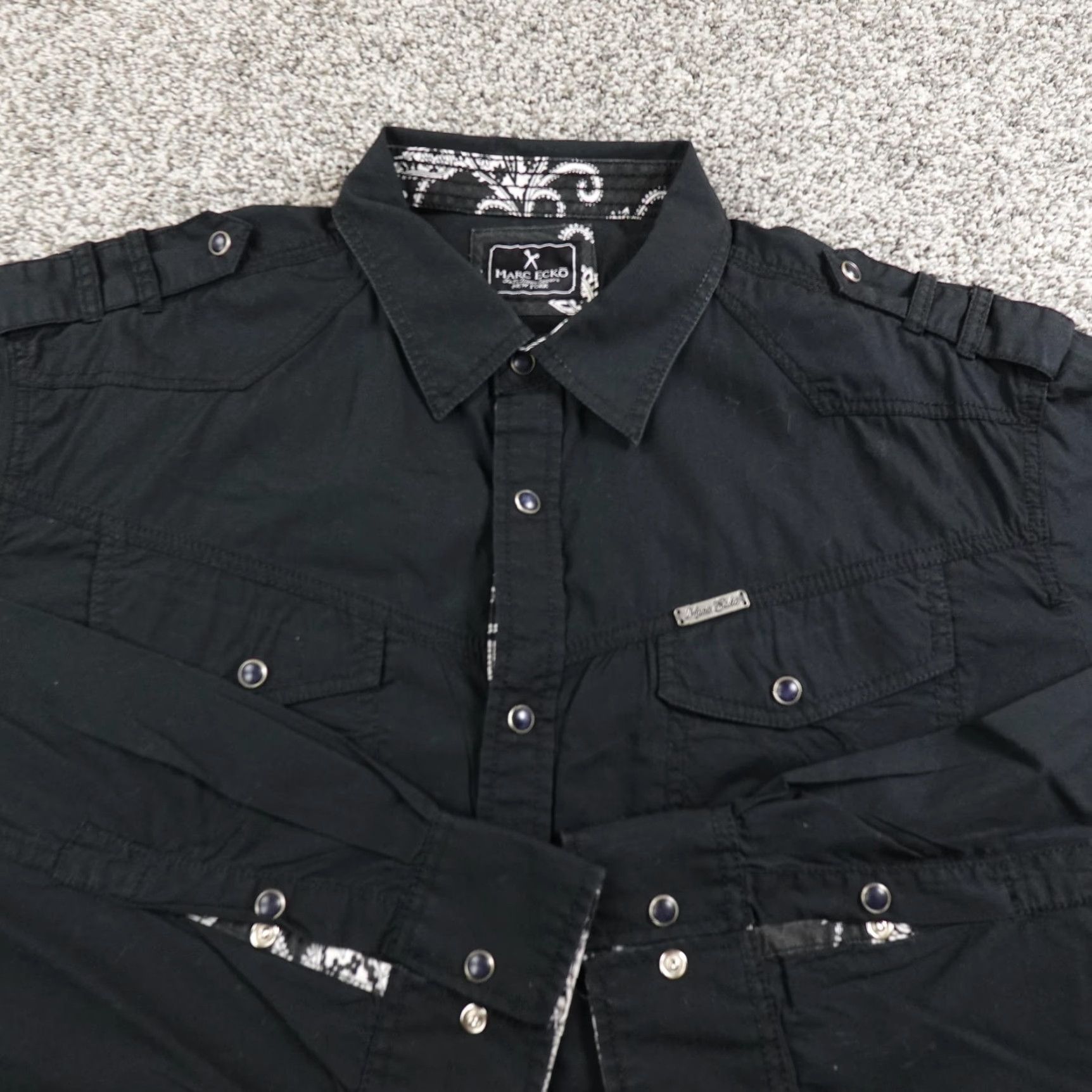 Vintage Marc Ecko Shirt Mens XL Black Western Pearl Snap Button Up Military Utility Y2K Size US XL / EU 56 / 4 - 3 Thumbnail