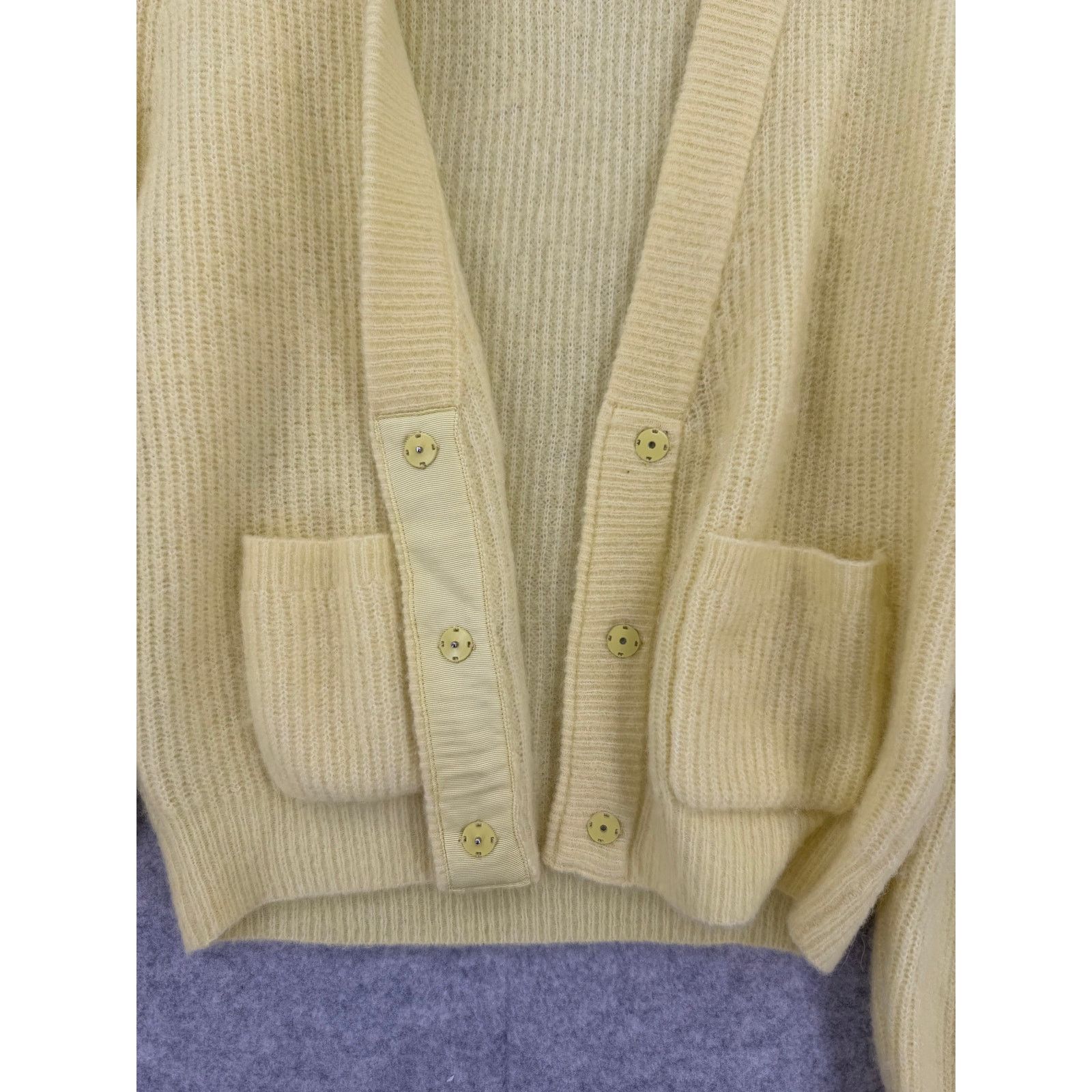 Ganni GANNI Elfin Yellow Jewel Button-Front Alpaca Wool Cardigan Size L / US 10 / IT 46 - 9 Thumbnail