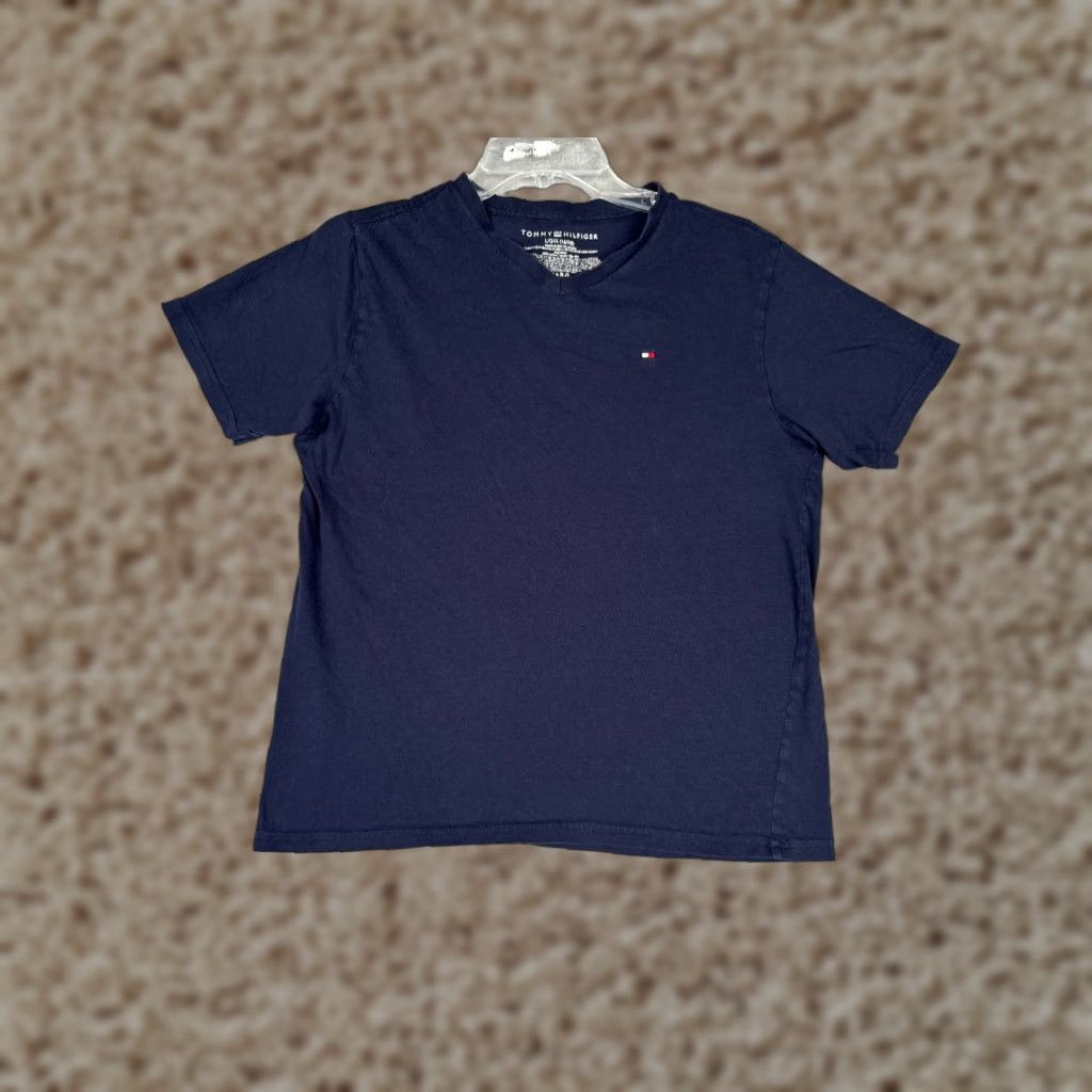 Tommy Hilfiger Tommy Hilfiger Shirt Women L Blue V-Neck Short Sleeve 100% Cotton Size L / US 10 / IT 46 - 1 Thumbnail