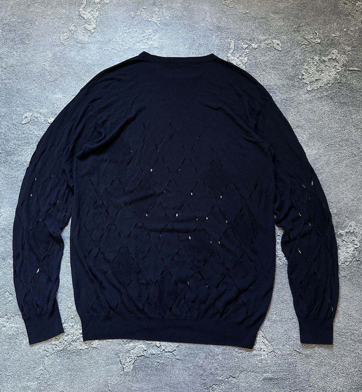 Versace Versace Navy Laser-Cut Diamond Knit Sweater XL Made in Italy Size US XL / EU 56 / 4 - 3 Thumbnail