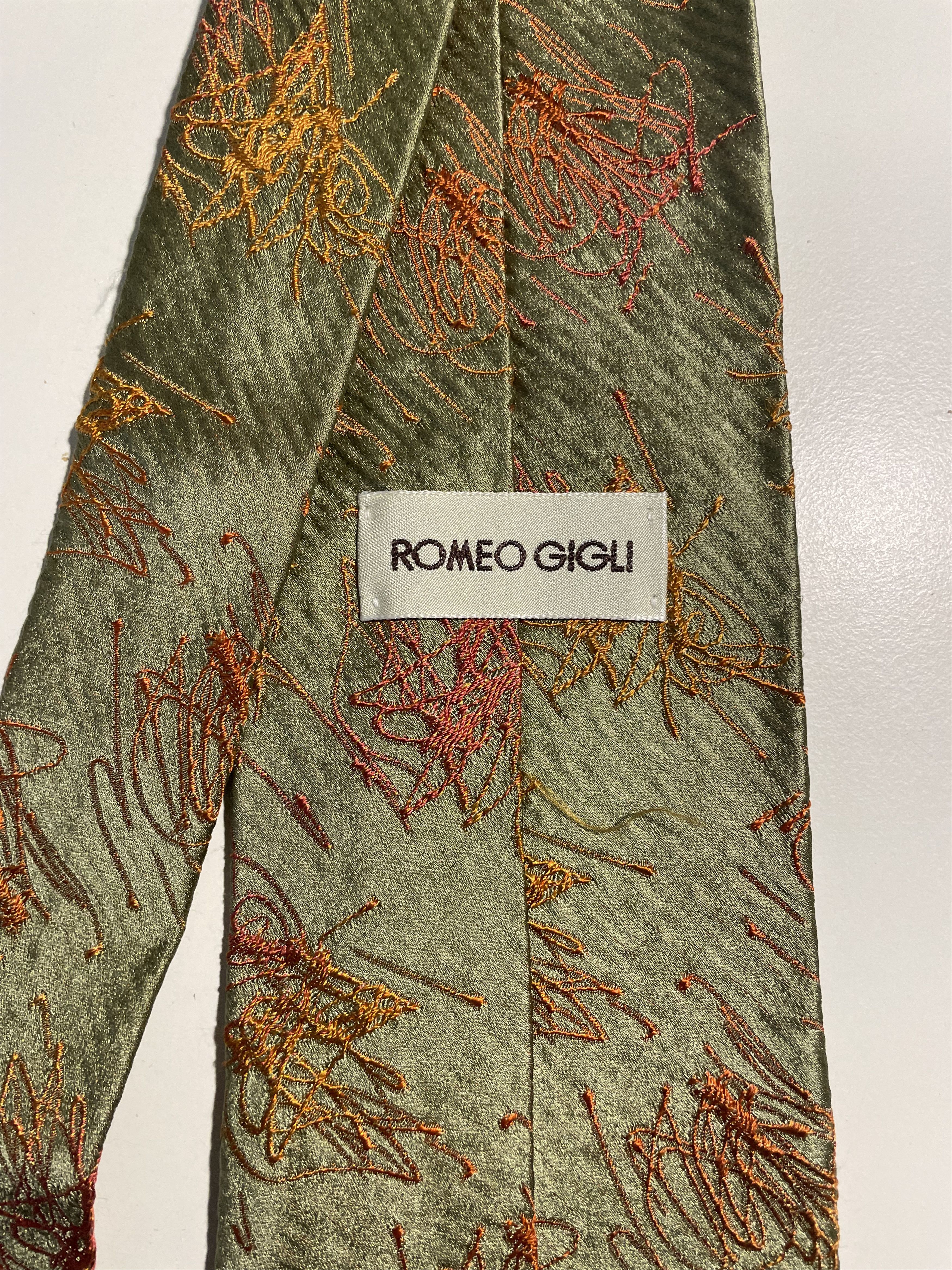 Romeo Gigli green tie with orange print, brutal! Size ONE SIZE - 2 Thumbnail