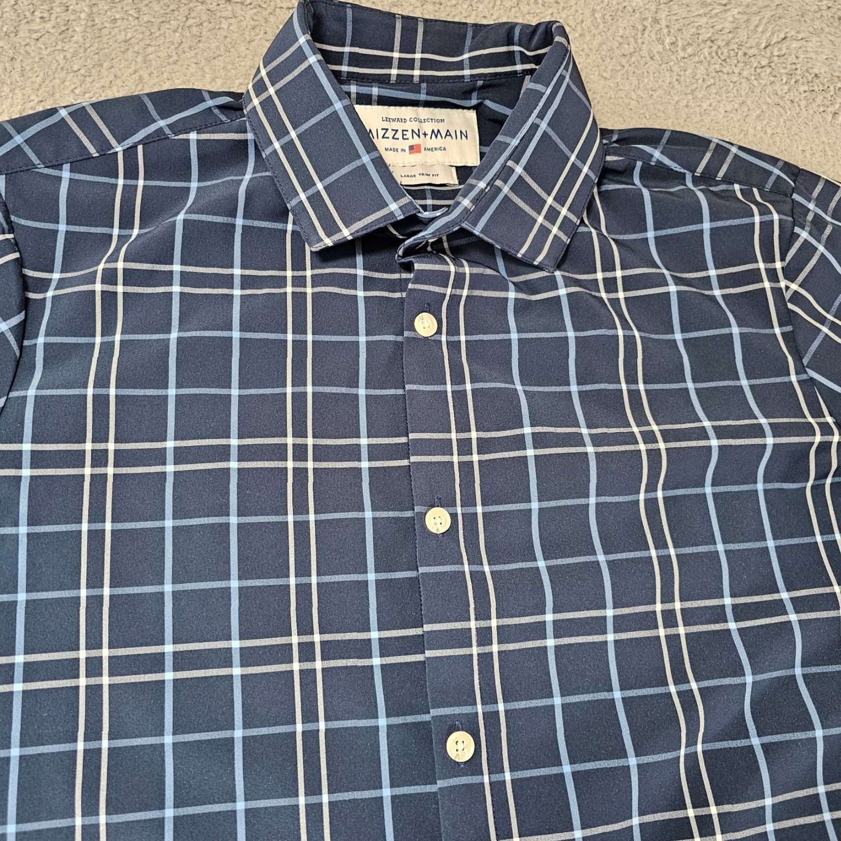 Mizzen+Main VINTAGE Mizzen+Main Dress Shirt Men's Large Trim Navy White Check Stretch Performance Size 42R - 2 Thumbnail