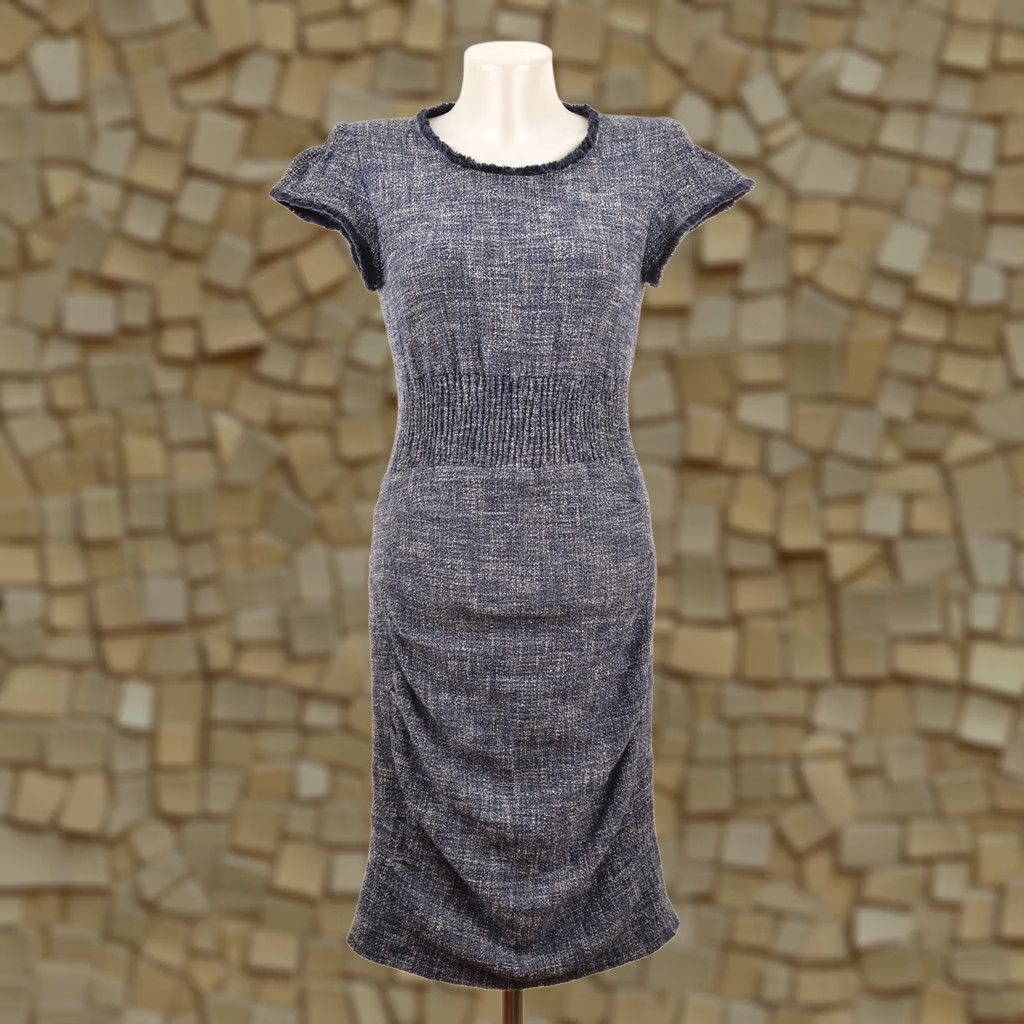 Maje VINTAGE Maje Rought Tweed Blue Dress Bleu Dress Knee Length E16ROUGHT 92% Cotton // 7% Polyamide // 1% Elastane Size 2 Womens Size XS / US 0-2 / IT 36-38 - 1 Thumbnail