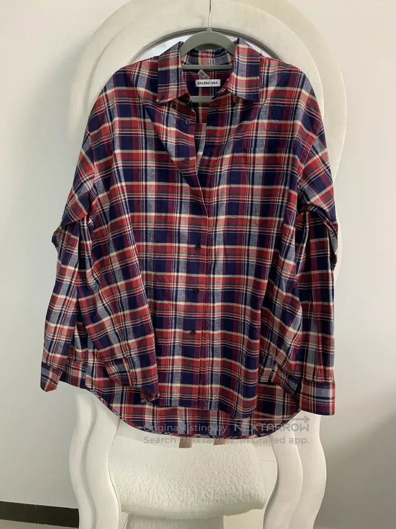 Balenciaga Balenciaga Red and Blue Plaid Cotton Sleeveless Collar Cap Size XXS / US 00 / IT 34 - 2 Thumbnail