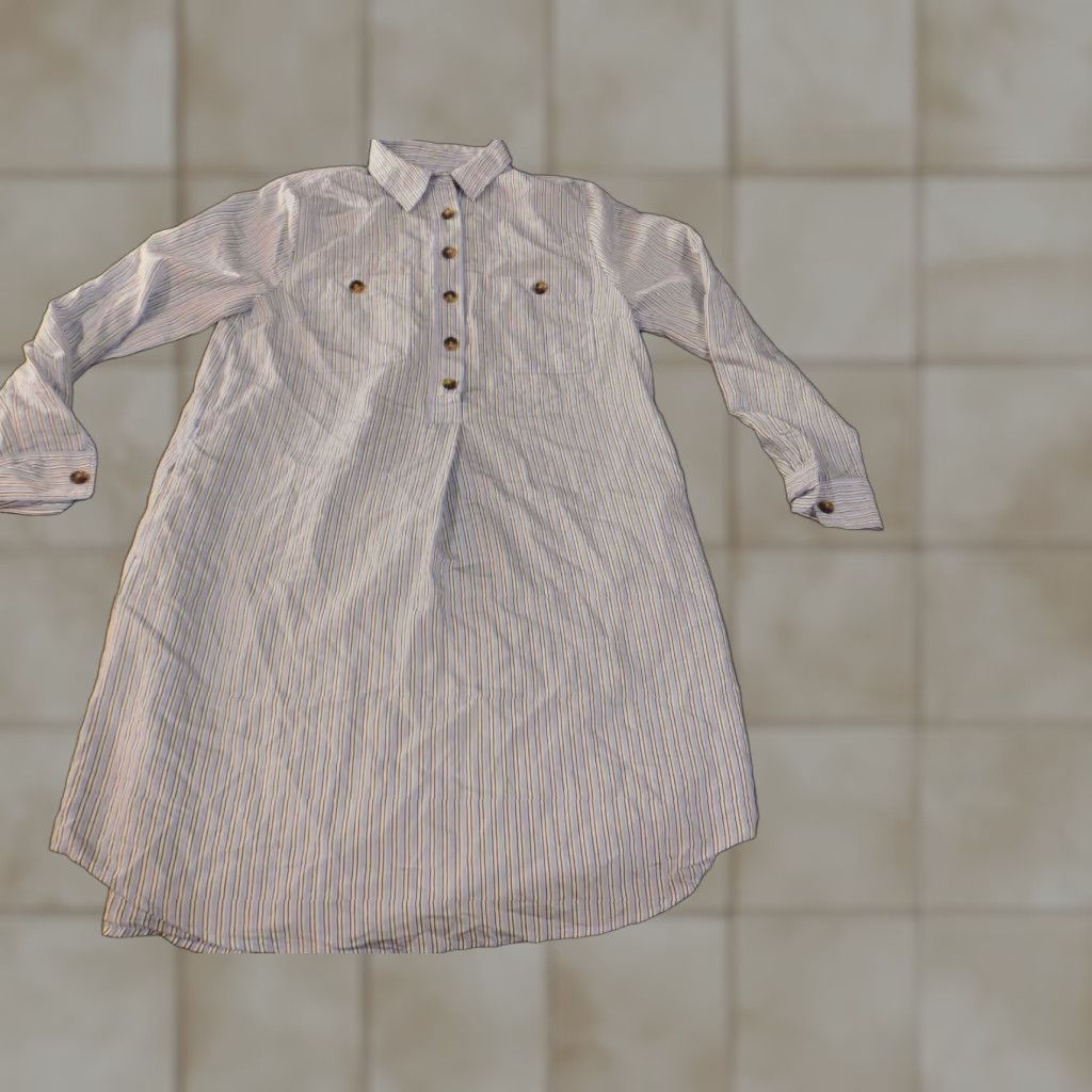 Loft LOFT Shirt Dress Blue Striped Long Sleeve Collared Button Viscose Lyocell Nylon Knee Length Womens S Regular Casual Vintage No stretch Size S / US 4 / IT 40 - 1 Thumbnail