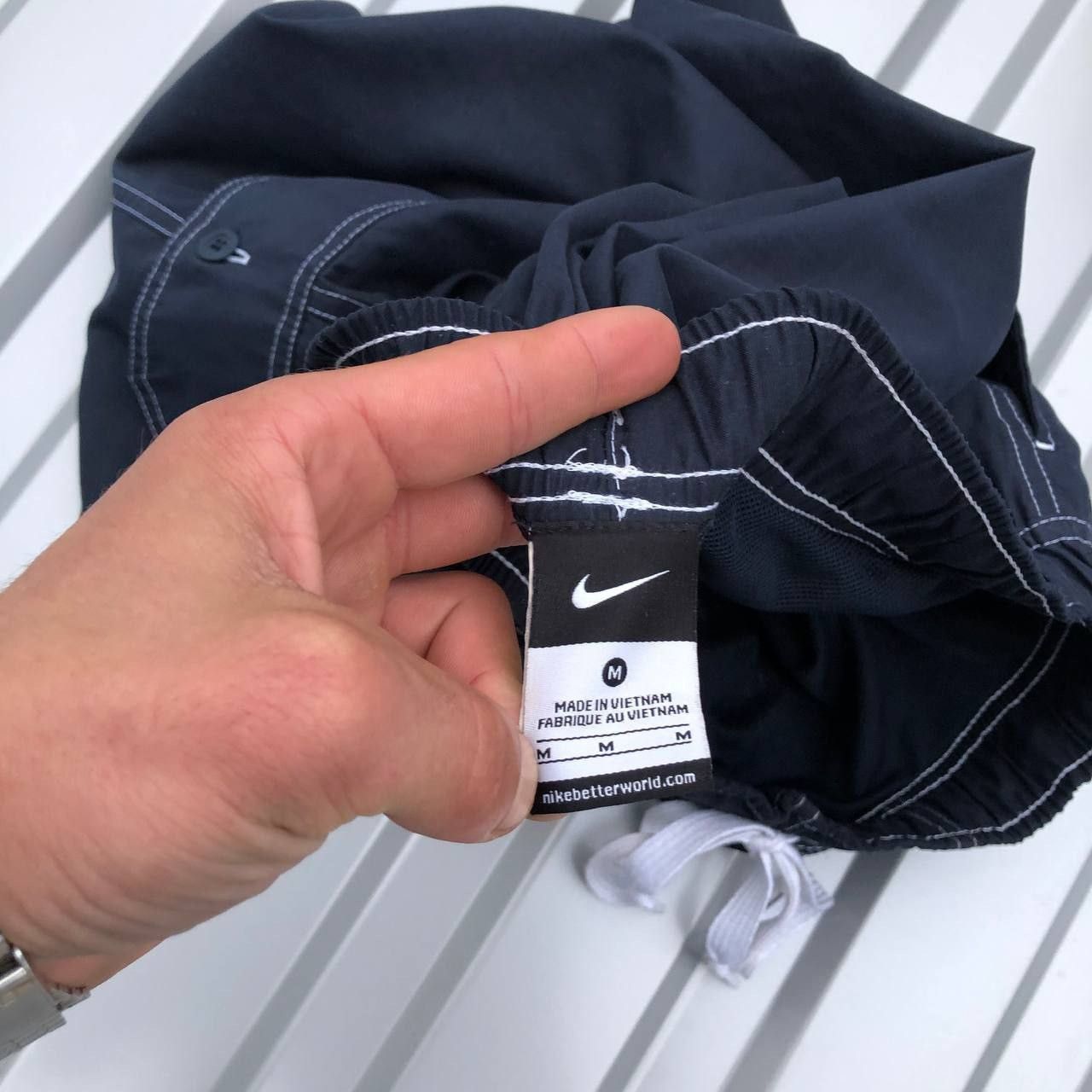 Nike × Vintage Nike Vintage Navy blue Cargo y2k Hype Shorts small swoosh Size US 32 / EU 48 - 2 Thumbnail