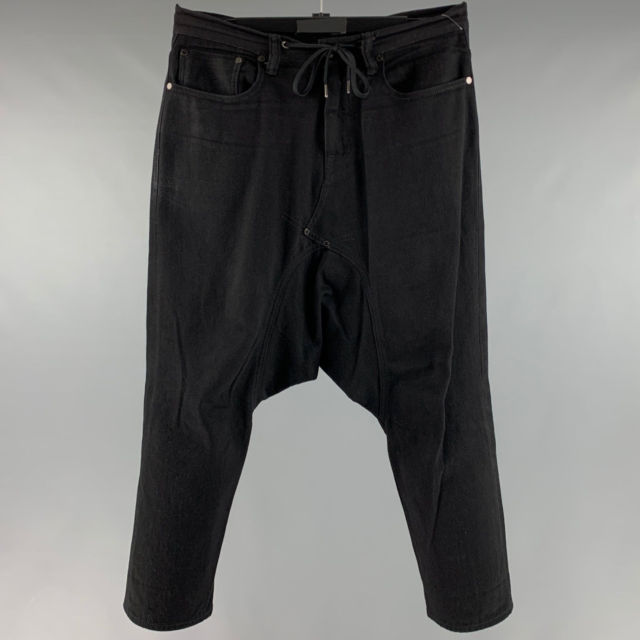 image of Fumito Ganryu Black Cotton Drop Crotch Casual Pants, Men's (Size 30)