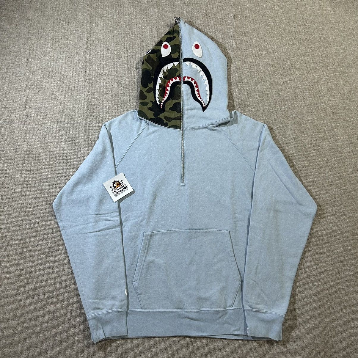 Image of Bape 1St Camo Shark Half Zip Hoodie in Sax, Men's (Size XL)