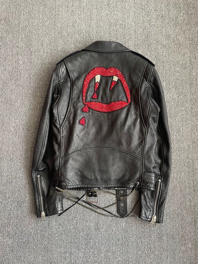 Saint Laurent Paris Saint Laurent Leather Jacket with Lips Design- Size US L / EU 52-54 / 3 - 1 Thumbnail