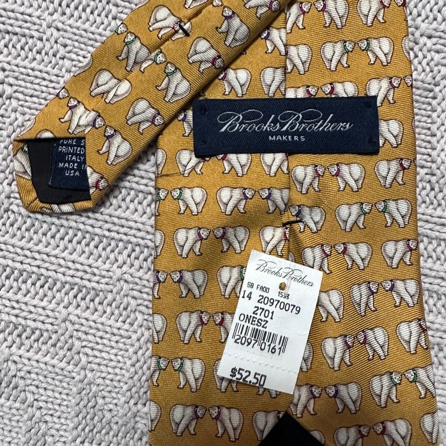 Brooks Brothers Brooks Brothers yellow polar bear print silk tie NWT Size ONE SIZE - 2 Thumbnail