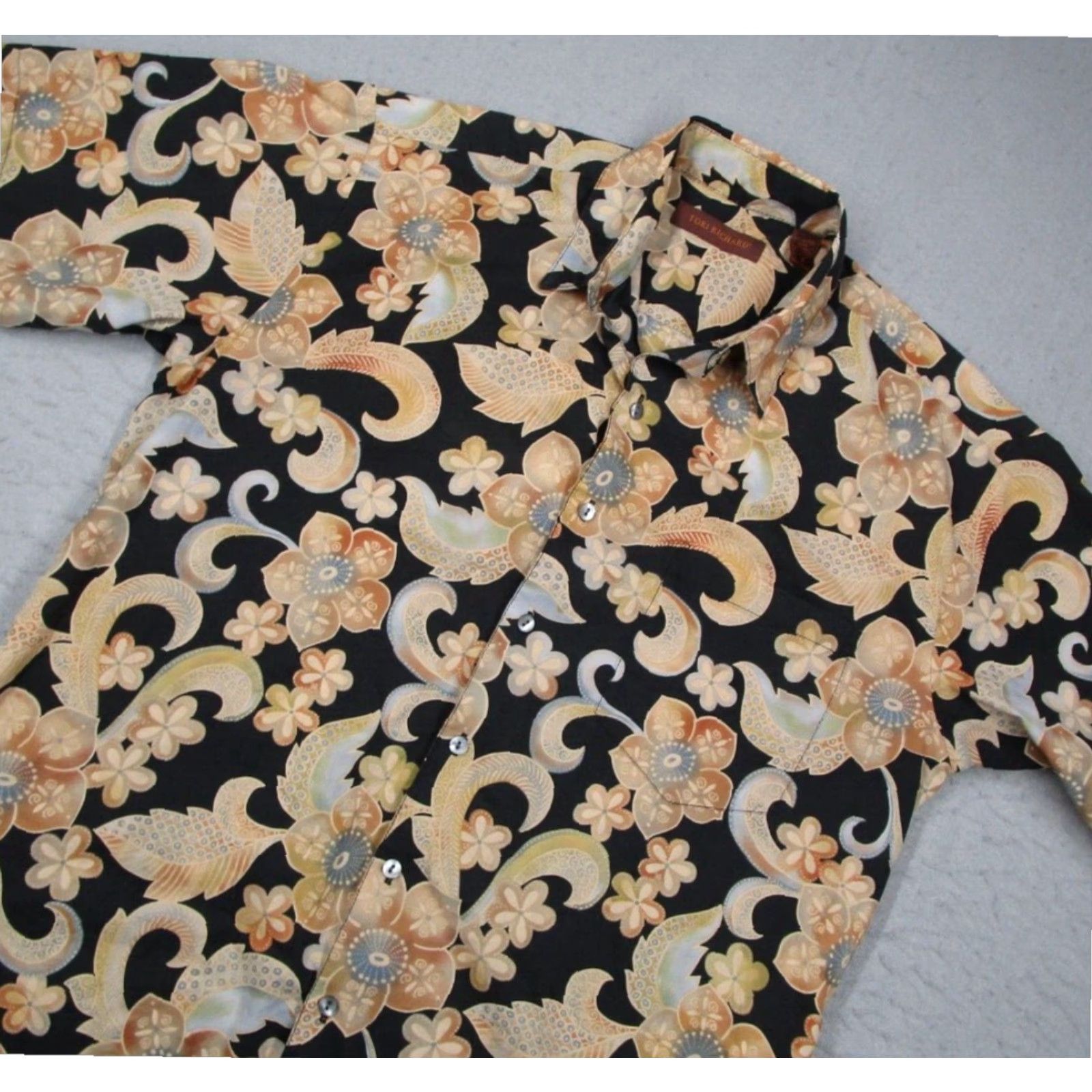Tori Richard Tori Richard Men's Medium Black Floral Short Sleeve Button Up Hawaiian Cotton Lawn Shirt Size US M / EU 48-50 / 2 - 2 Thumbnail