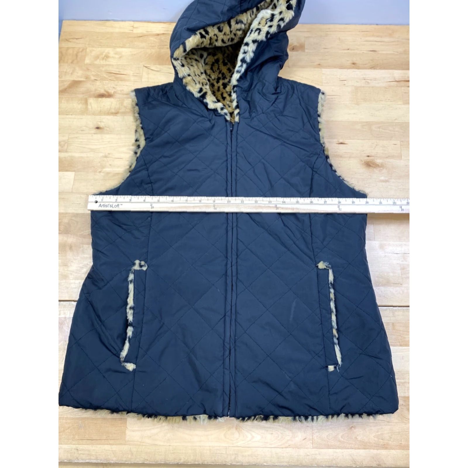 Vintage Kristen Blake Reversible Vest Womens M Faux Fur Cheetah Zip Hooded #9978 Size M / US 6-8 / IT 42-44 - 6 Thumbnail