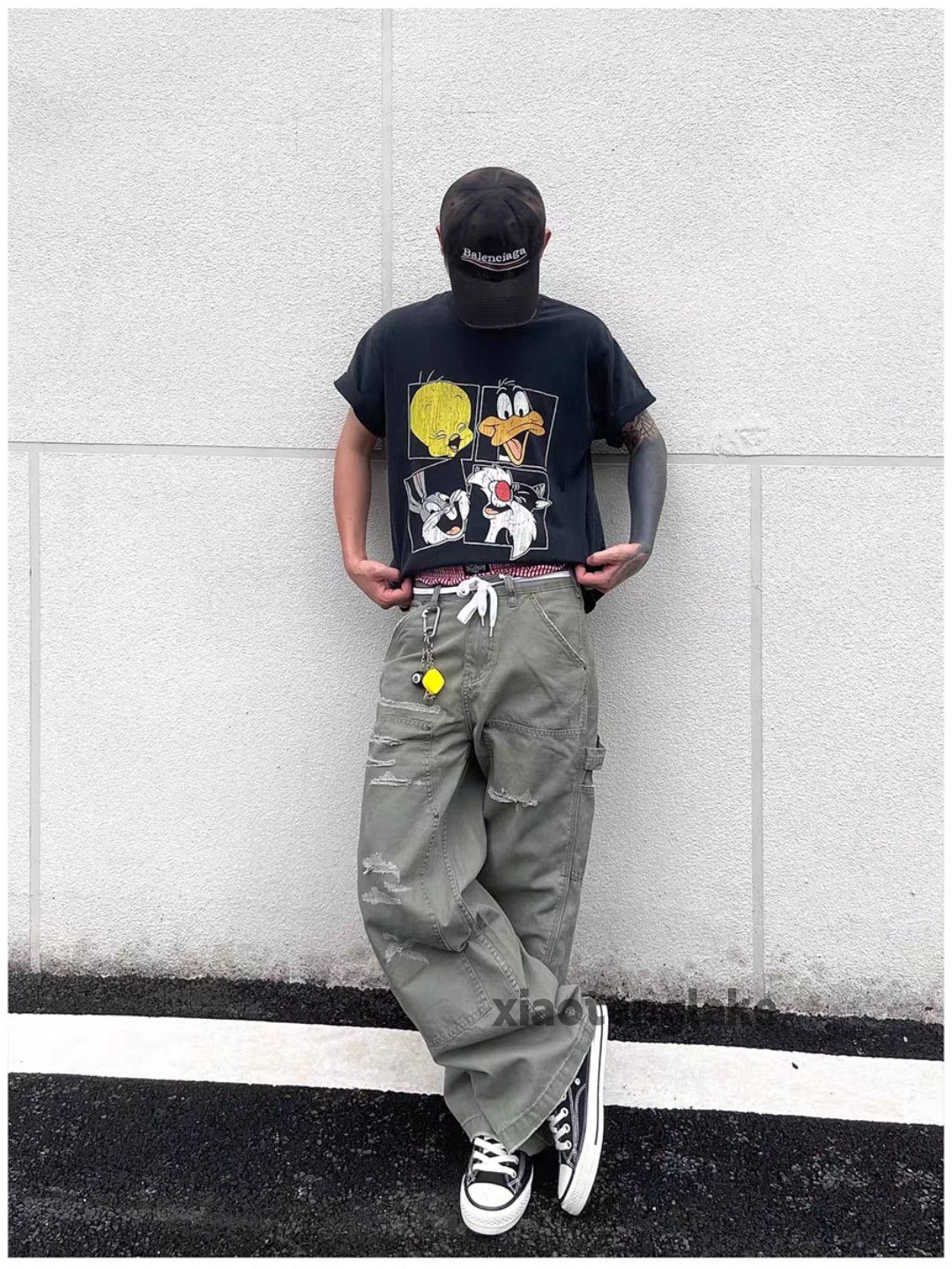 Utility skate hiphop loose baggy ripped damaged pants