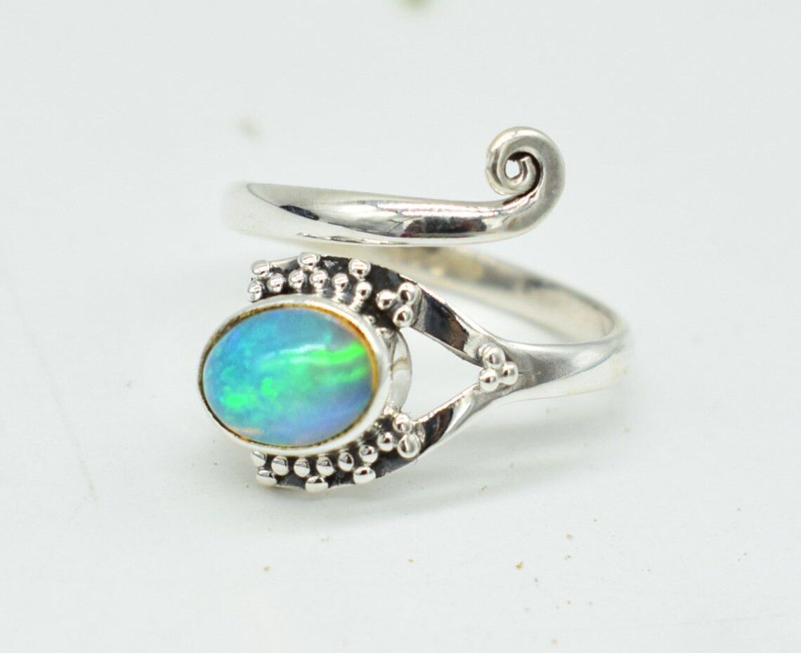 Handmade Adjustable Ethiopian Opal Ring: Handmade 925 Sterling Silver Size ONE SIZE - 3 Thumbnail