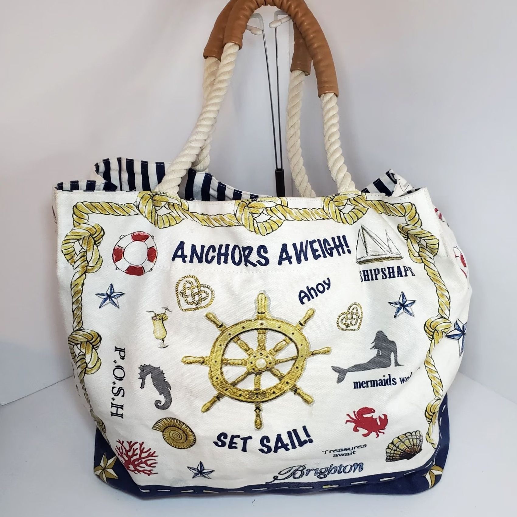 Brighton Brighton Sail Into Summer Canvas Tote Bag Nautical Stripe Beach Travel Multicolor Large Women Size ONE SIZE - 3 Thumbnail
