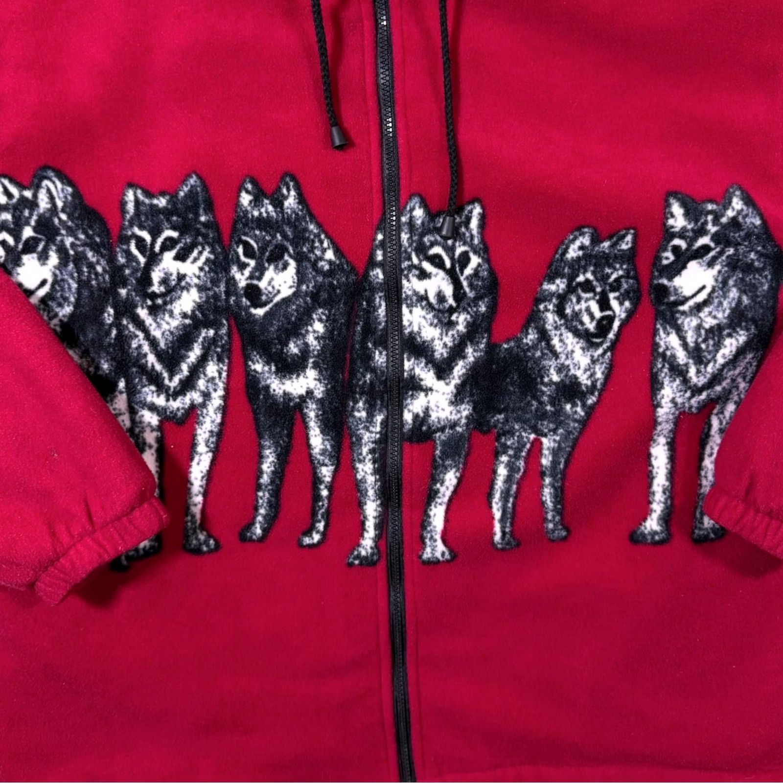 Vintage JBC Collection Wolf Animal Sherpa Lined Red Zip Fleece Hoodie XL Men Size XL Red Sherpa Lined Fleece Zip Hoodie with Pockets 00's Era Size US XL / EU 56 / 4 - 4 Thumbnail