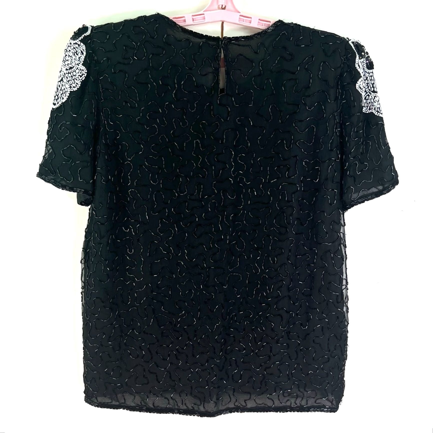 Vintage VINTAGE Exotica Blouse Shirt Womens Size S Black White Beaded Silk Ghost Boo 90s Halloween Scoop Neck Size S / US 4 / IT 40 - 5 Thumbnail