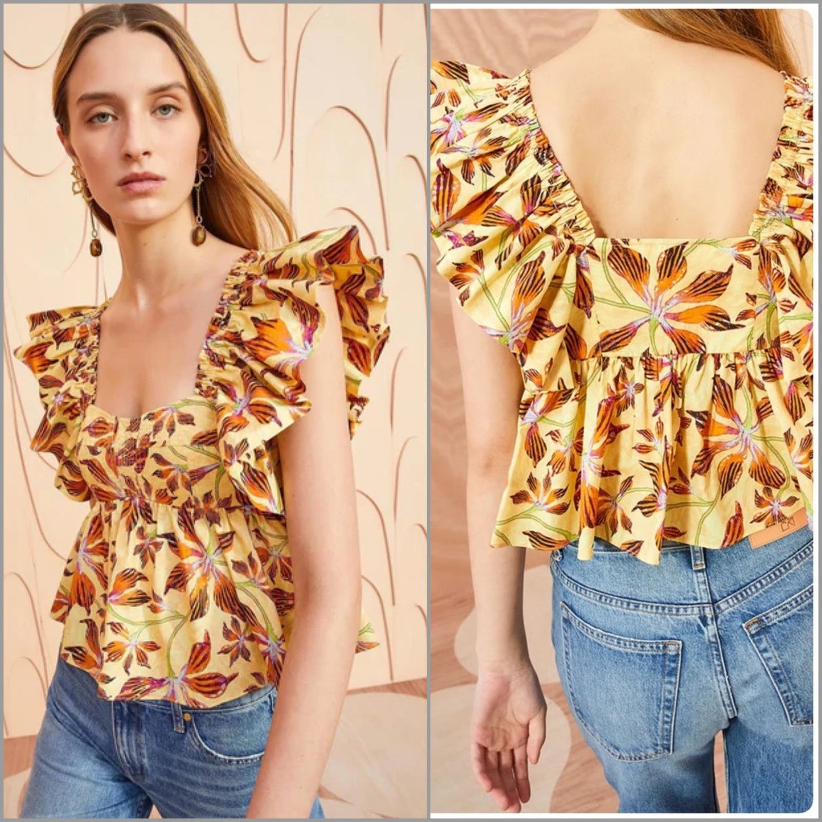 Ulla Johnson Ulla Johnson $320 Romi Top Ruffle Sleeve in Lotus Floral 2 Size XS / US 0-2 / IT 36-38 - 1 Thumbnail