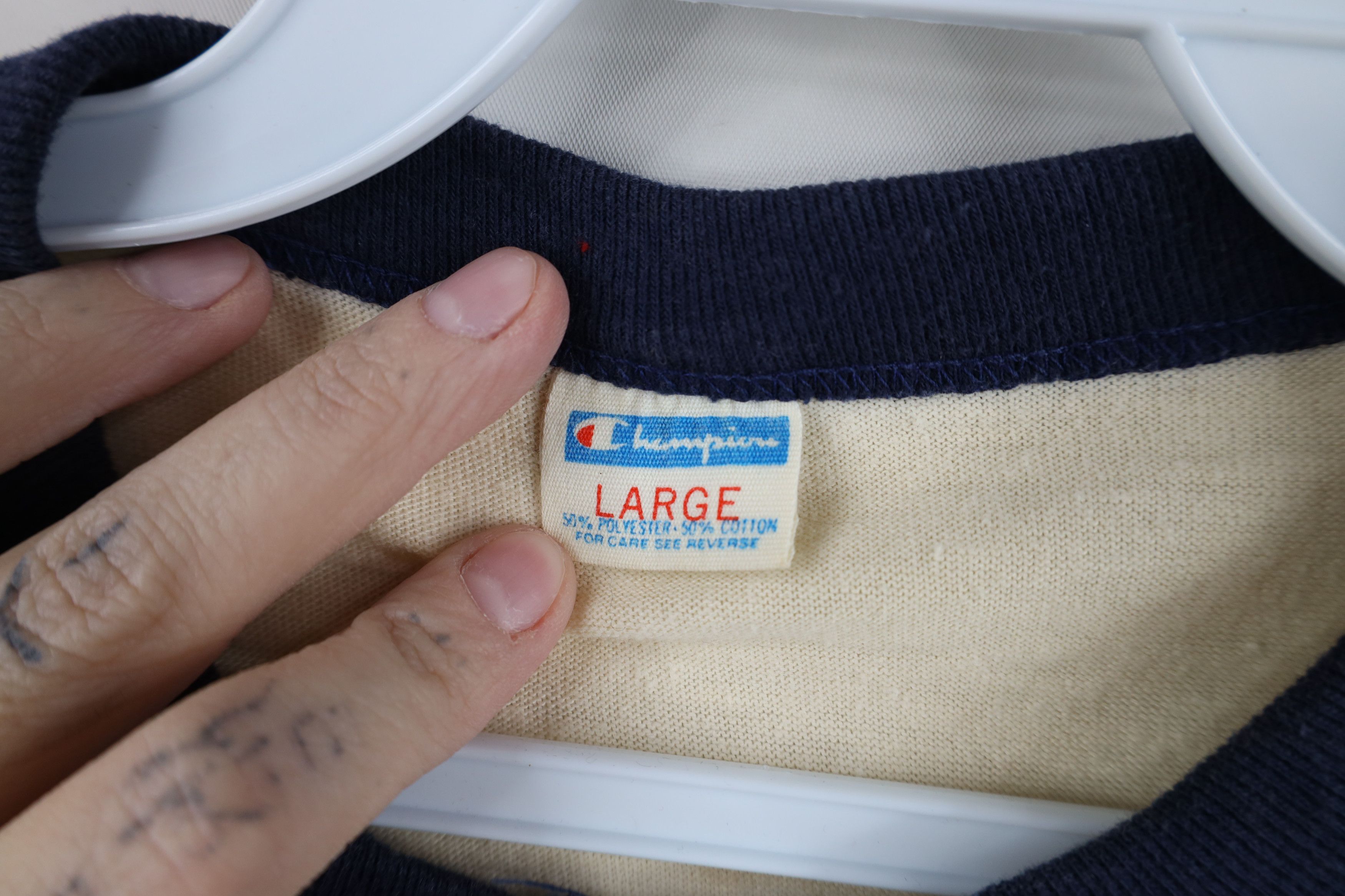 Champion Vintage 70s Champion Mesh Ringer Henley T-Shirt Beige USA Size US L / EU 52-54 / 3 - 11 Thumbnail