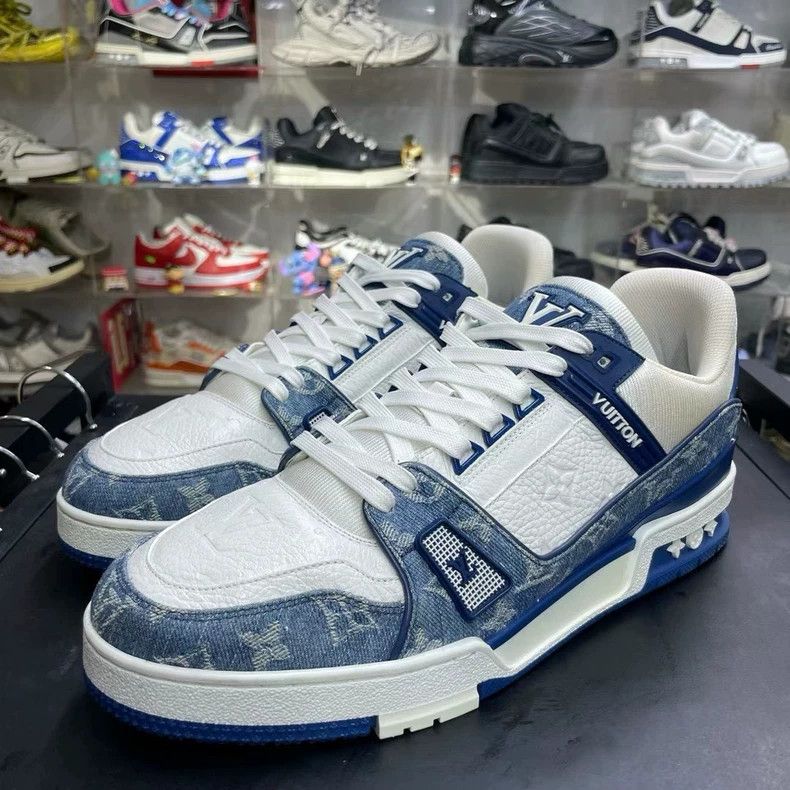 Louis Vuitton Lv Denim Trainer White and Blue Sneakers Size US 10.5 / EU 43-44 - 1 Thumbnail
