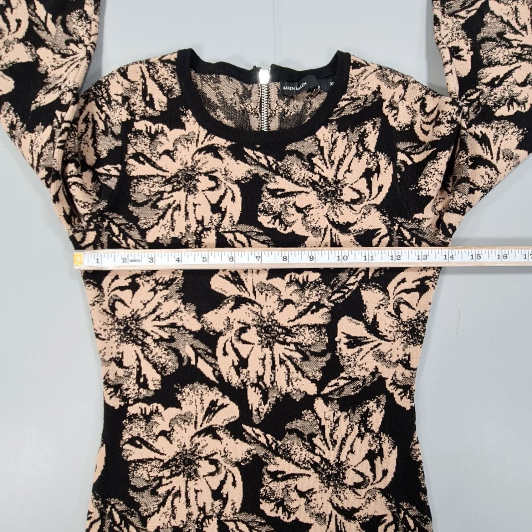 Karen Millen Karen Millen Dress Brown XS Floral Bodycon Knit Short Sleeve Long Sleeve Crew Neck Pullover Size 26" / US 2 / IT 38 - 4 Thumbnail