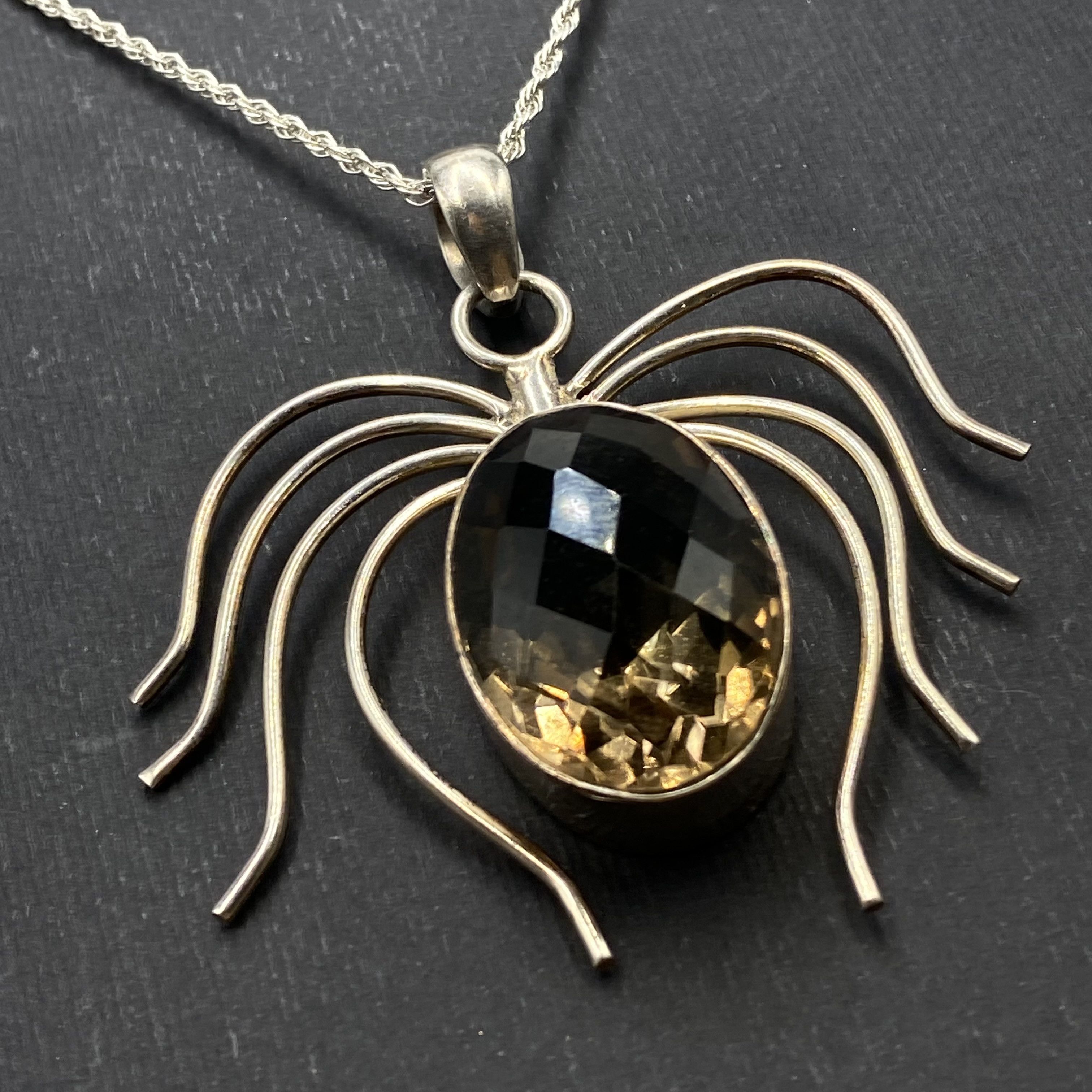 Sterling Silver Vintage Sterling Silver 925 Spider Pendant Smoky Quartz 20.5 Size ONE SIZE - 4 Thumbnail