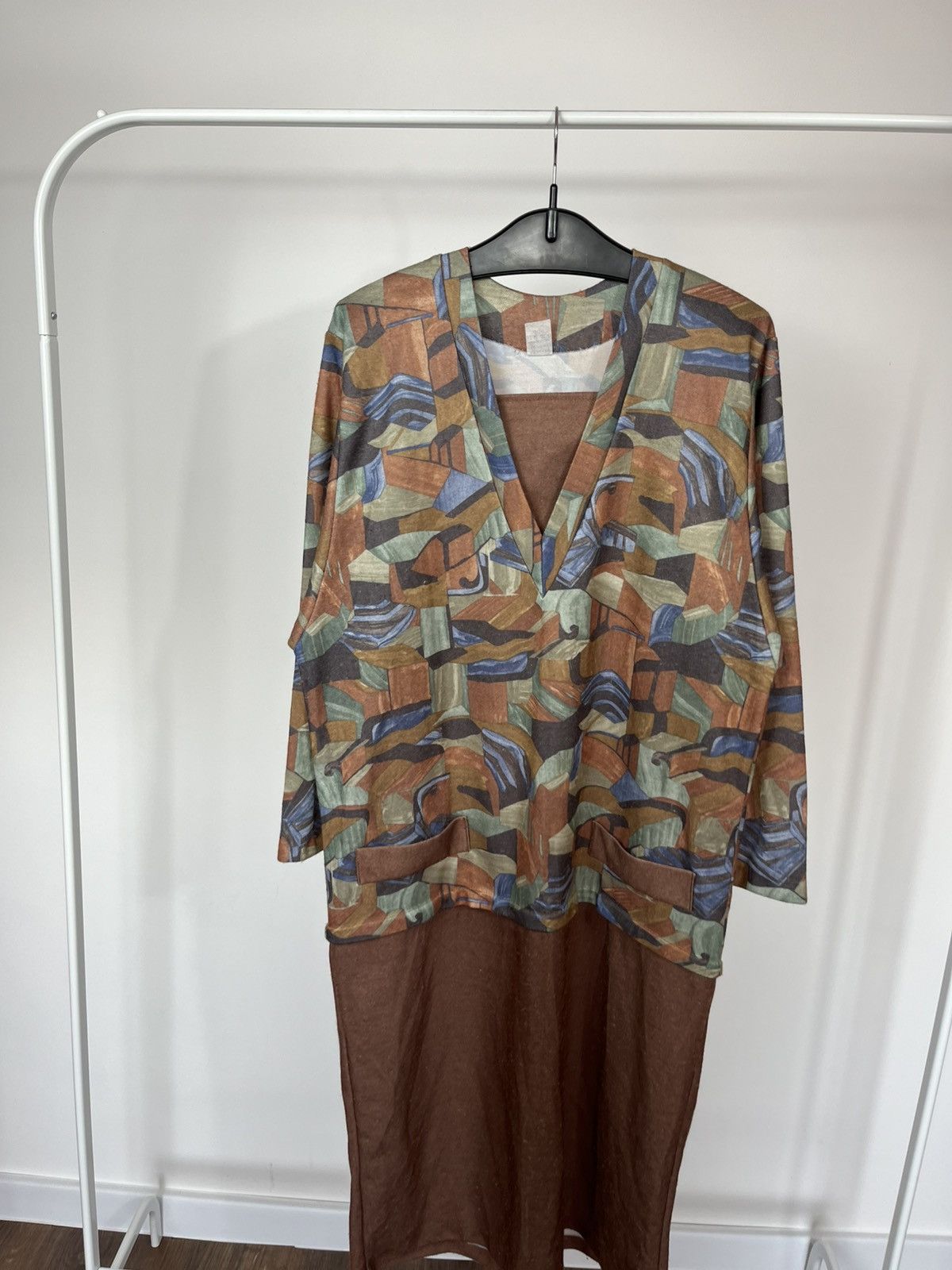 Other Vintage Abstract Dress Angora Blend Made in France Maxi 52 Size L / US 10 / IT 46 - 2 Thumbnail