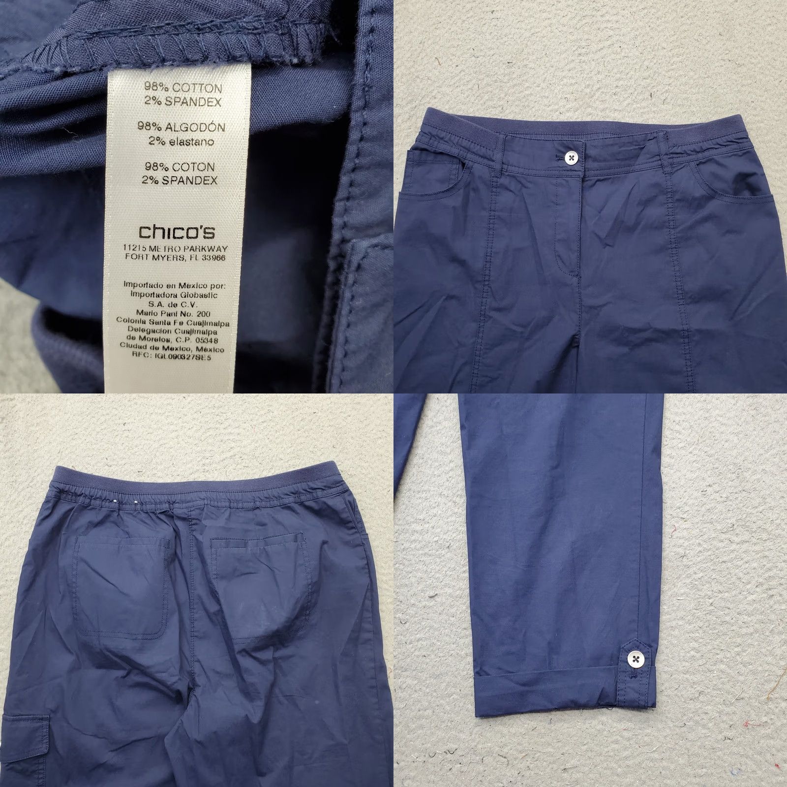 Vintage Chico's Fitigues Cargo Pants Women M Blue Stretch Regular Fit Cuff Hem Size 32" / US 10 / IT 46 - 8 Thumbnail