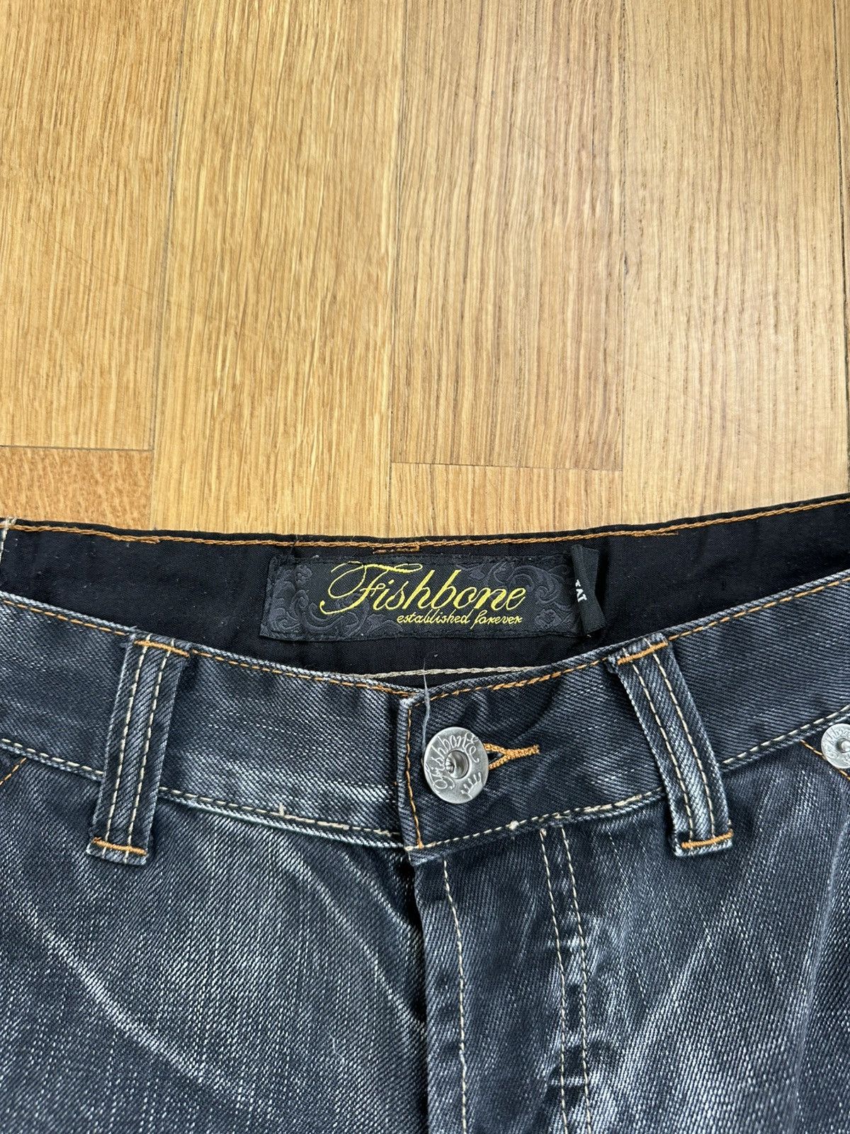 JNCO Vintage Fishbone Denim Baggy Shorts Dark Black Fit Size US 34 / EU 50 - 6 Thumbnail