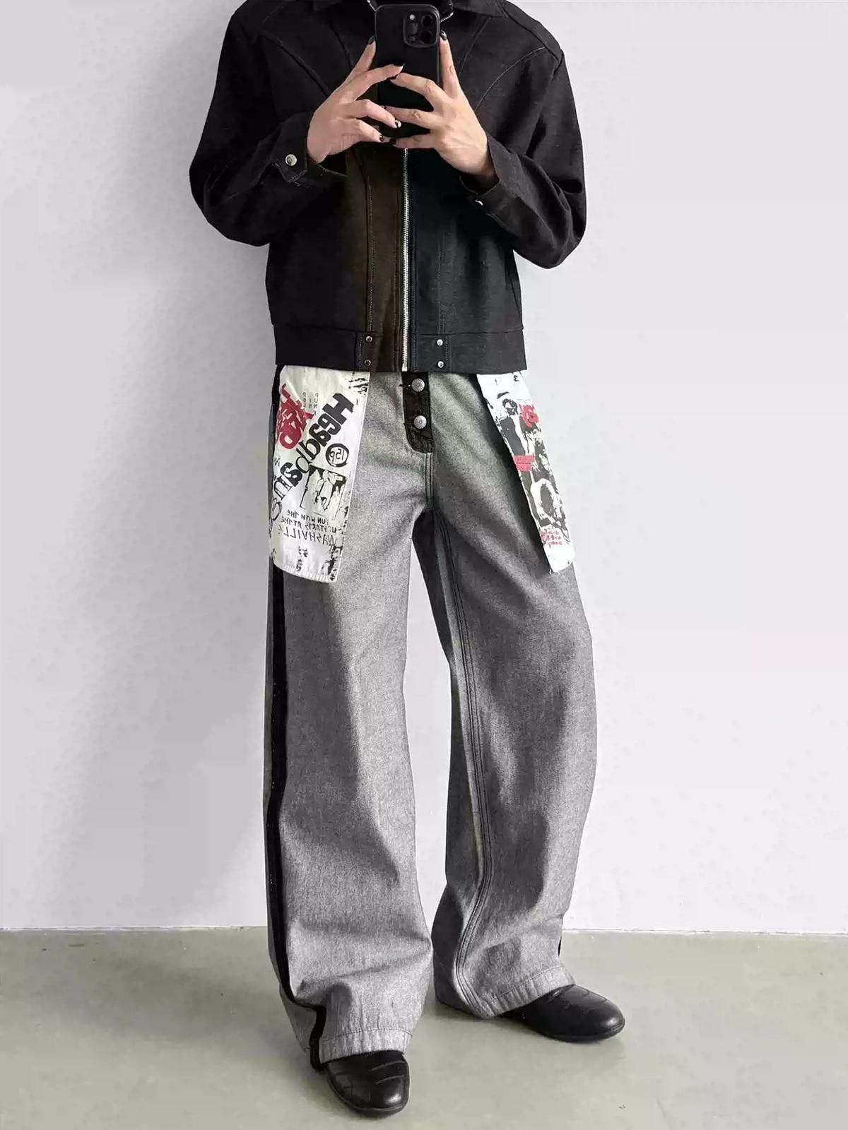 Vintage Gray Wide Leg Pants with Graphic Detail, Relaxed Fit Size US 32 / EU 48 - 3 Thumbnail