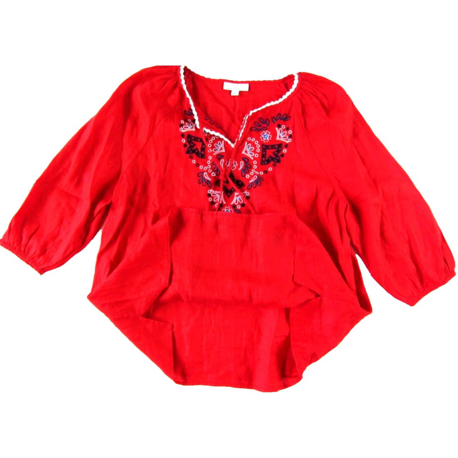Charter Club Charter Club Luxury Linen Red White Blue Embroidered 3/4 Sleeve Tunic Blouse L Size L / US 10 / IT 46 - 5 Thumbnail