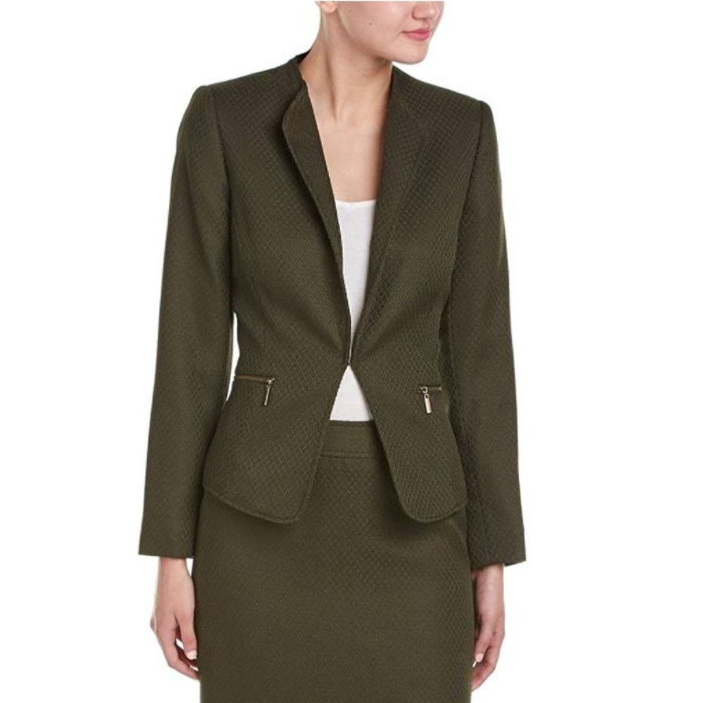 Other Tahari by Arthur S. Levine Textured Jacket Olive Size 4 Size S / US 4 / IT 40 - 1 Thumbnail