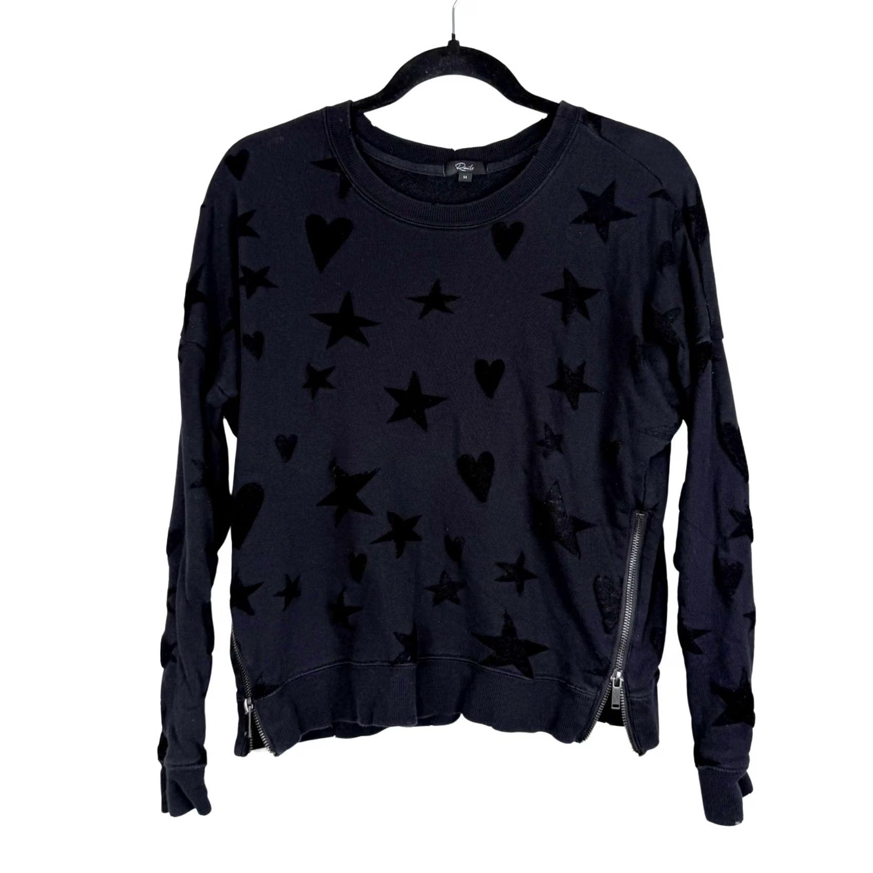 Rails Rails Black Marlo Sweatshirt Pullover Side Zip Velvet Hearts Stars Flocked M Women Size M Size M / US 6-8 / IT 42-44 - 2 Thumbnail