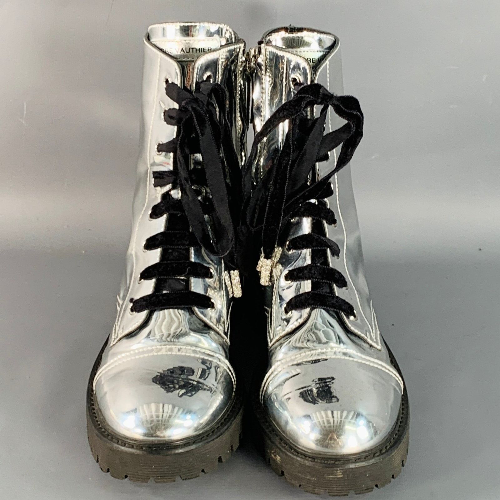 Alexandre Vauthier ALEXANDRE VAUTHIER 10 Metallic Silver Lace-Up Combat Boots Size US 10 / IT 40 - 4 Thumbnail