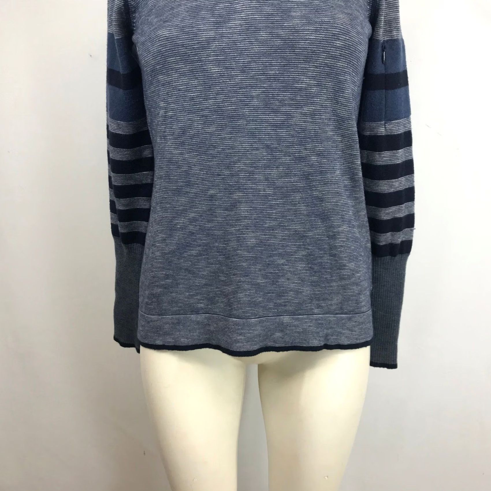 Prana Prana Womens Blue Striped Quarter Zip Sweater SMALL Mock Neck Wool Blend Knit Size S / US 4 / IT 40 - 3 Thumbnail