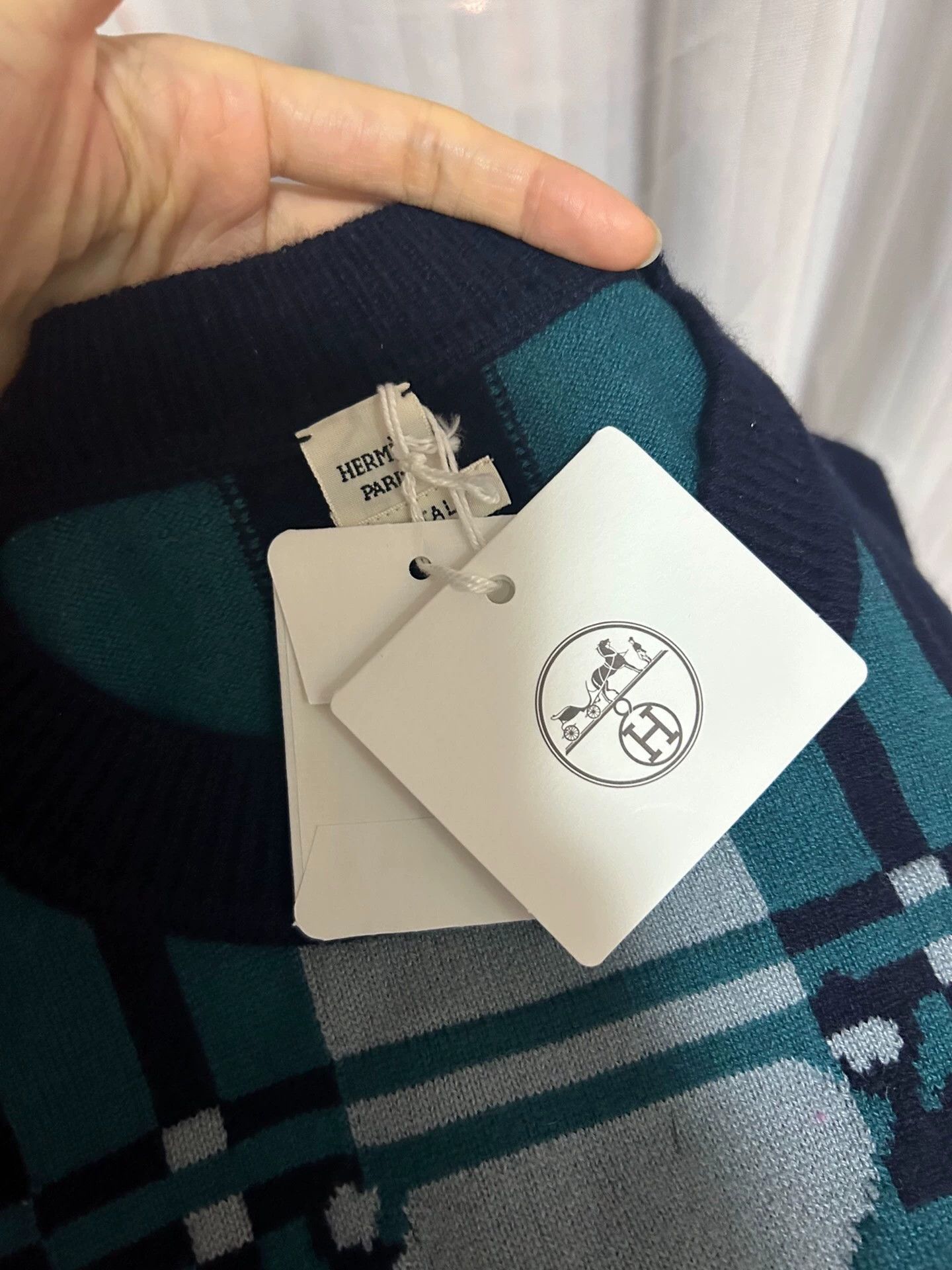 Hermes HERMES Check Print Cashmere Crew Short Sleeve T 36 Size XS / US 0-2 / IT 36-38 - 4 Thumbnail