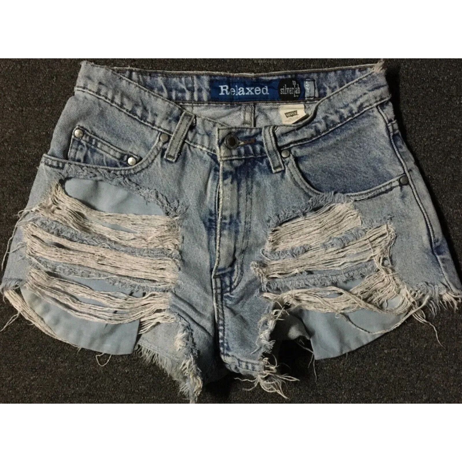 Levi's VINTAGE Levis Silvertab 90s Distressed Thrashed Cut Off Jean Shorts 28 Women Blue Grunge Punk Biker Retro Rock Casual Size 28" / US 6 / IT 42 - 2 Thumbnail