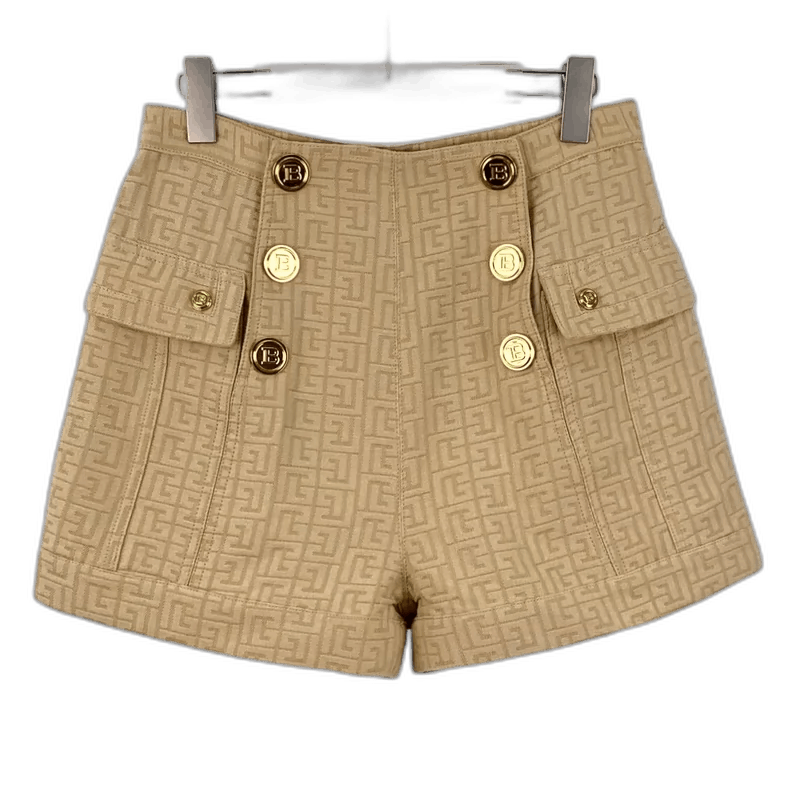Balmain Balmain Beige Logo Printed Cotton Shorts Size US 40 / EU 56 - 1 Thumbnail