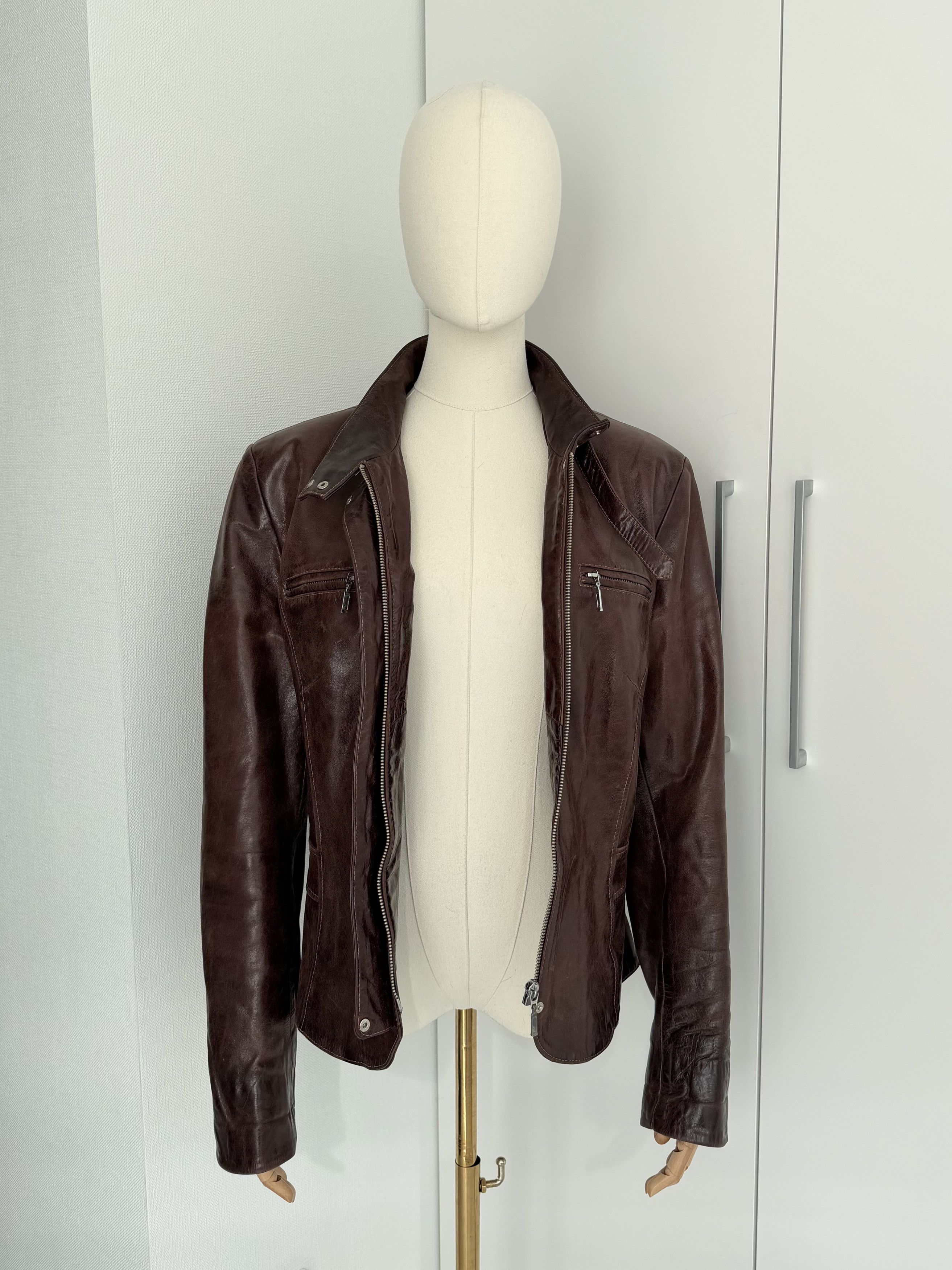Genuine Leather Leather Biker Moto Jacket Womens L Fitted Y2K Zip Minimalist Size L / US 10 / IT 46 - 3 Thumbnail