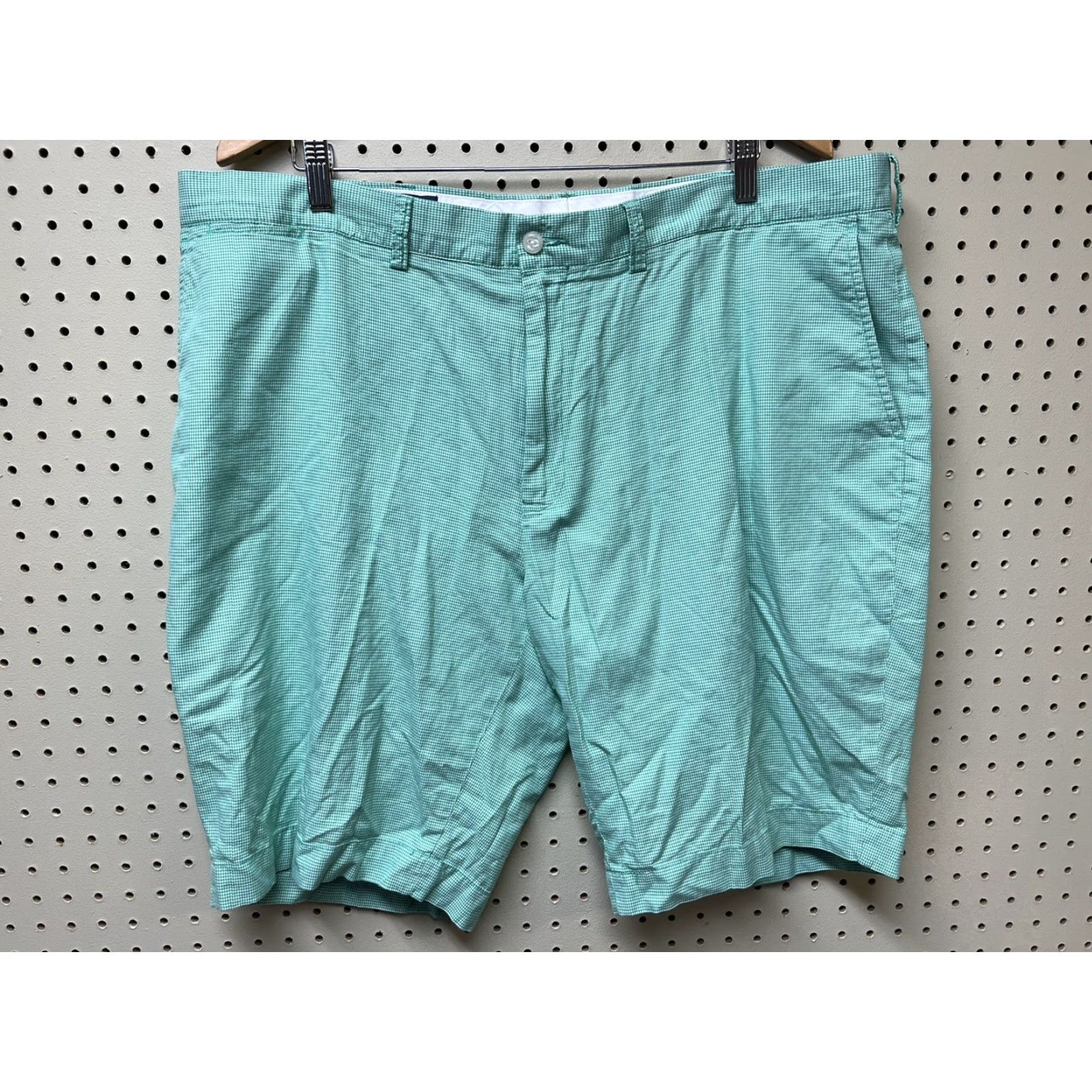 Polo Ralph Lauren VINTAGE Polo Ralph Lauren Green White Houndstooth Plaid Flat Front Shorts Men 42 Bermuda Cotton Flat Front Green Mens 42 Size US XL / EU 56 / 4 - 2 Thumbnail
