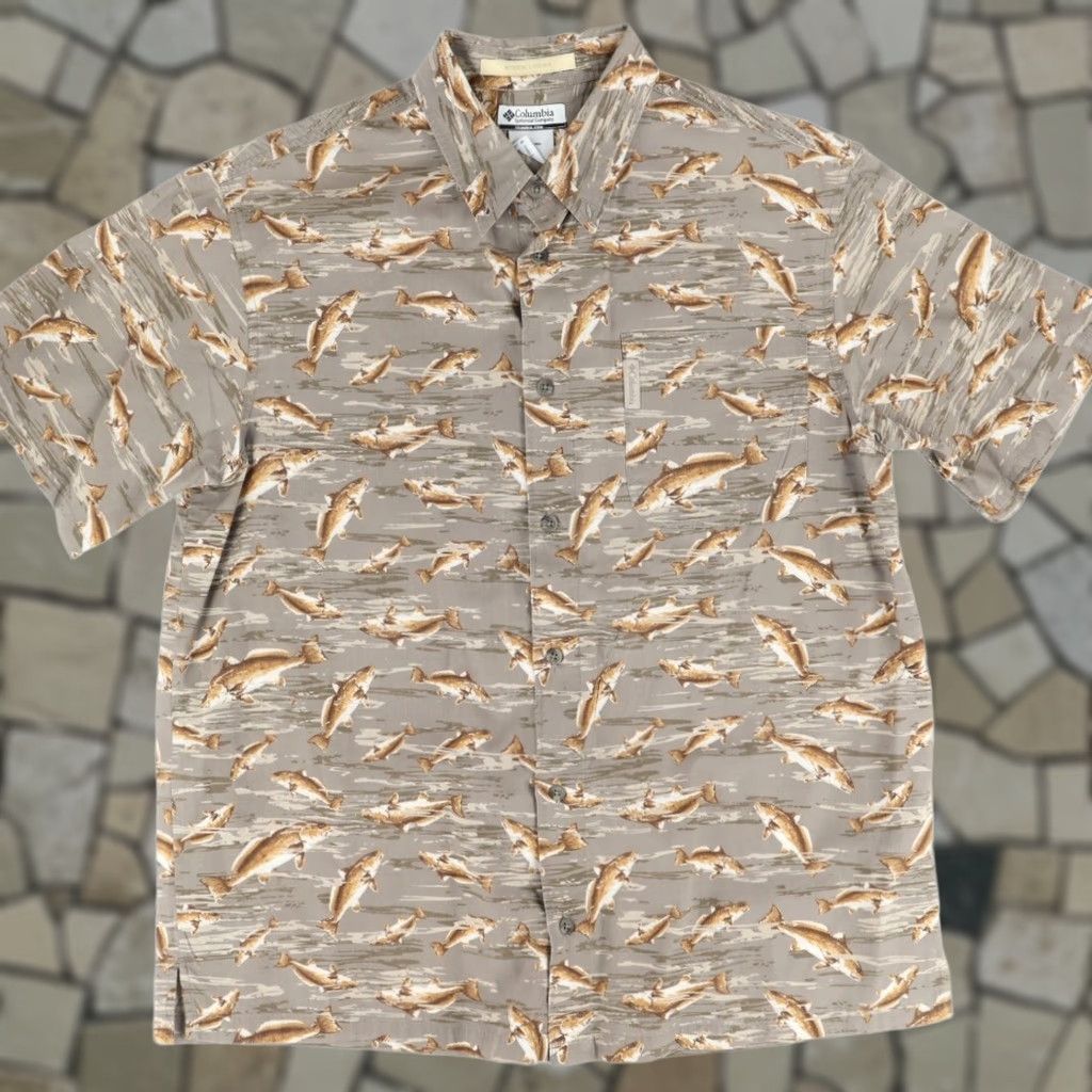 Vintage Columbia River Lodge Redfish Cotton All Over Print Shirt Brown Men's L Size US L / EU 52-54 / 3 - 1 Thumbnail